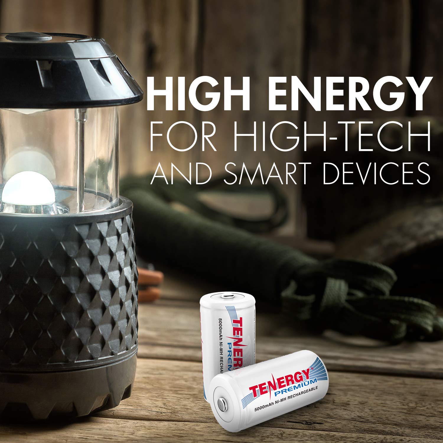 Tenergy Premium 5000mAh NiMH Rechargeable C Batteries - 4-Pack High Capacity C Cell Batteries for Flashlights, Toys, Radios & Emergency Devices