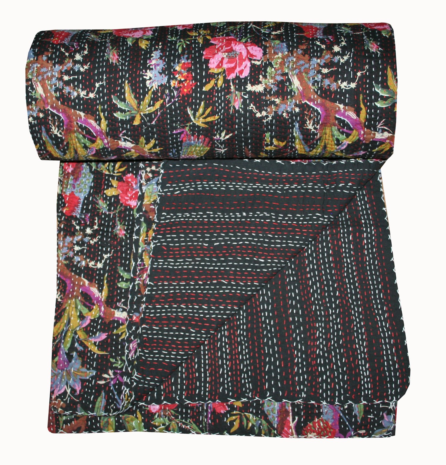 Handmade King Size Kantha Quilt - Traditional Indian Bed Cover, Bedspread & Throw Blanket | Perfect for Boho Chic Bedroom Decor, Guest Room & Cozy Winter Nights