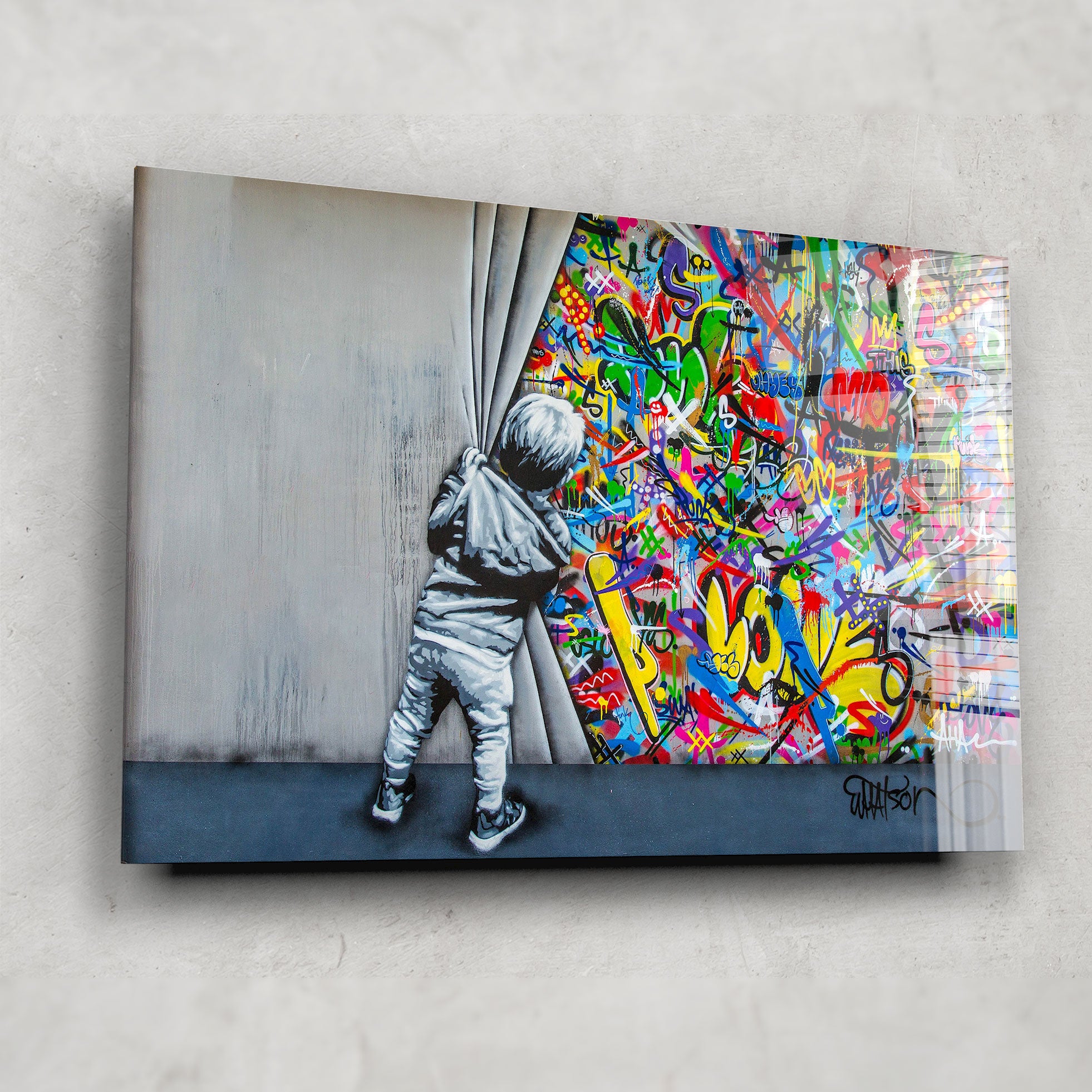 Banksy Behind The Curtains Wall Art - Authentic Street Art Prints for Home & Office Decor - Perfect for Urban Art Lovers & Modern Interior Design