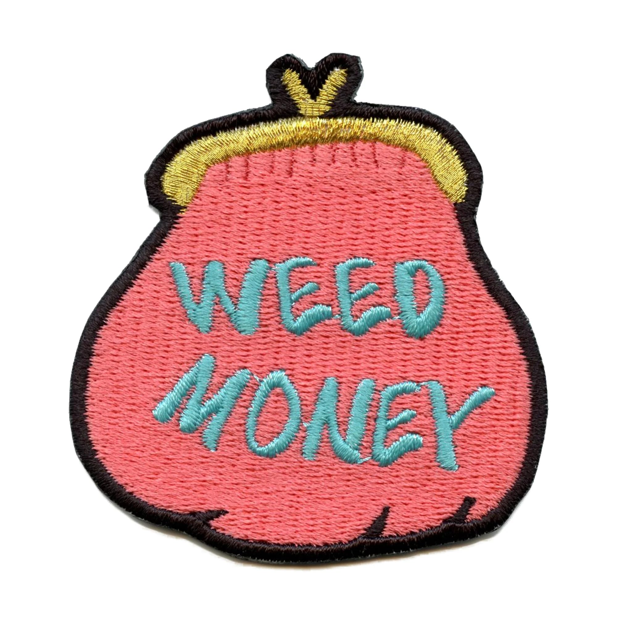 Embroidered Weed Money Coin Purse Patch - Iron On Girly Stash Bag Accessory for Festival, Rave & Biker Fashion