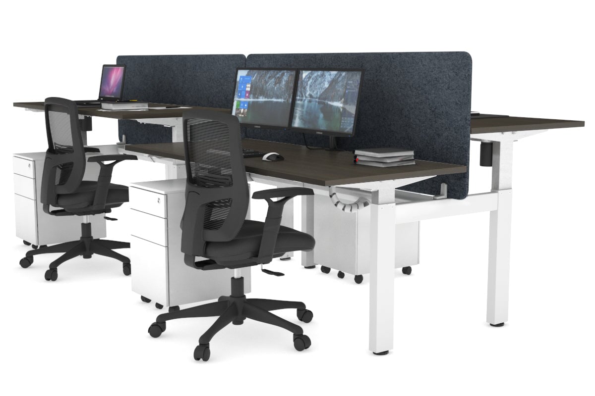 Adjustable Height 4-Person H Bench Workstation - White Frame [1400L x 700W] for Office, Classroom, or Collaborative Workspace