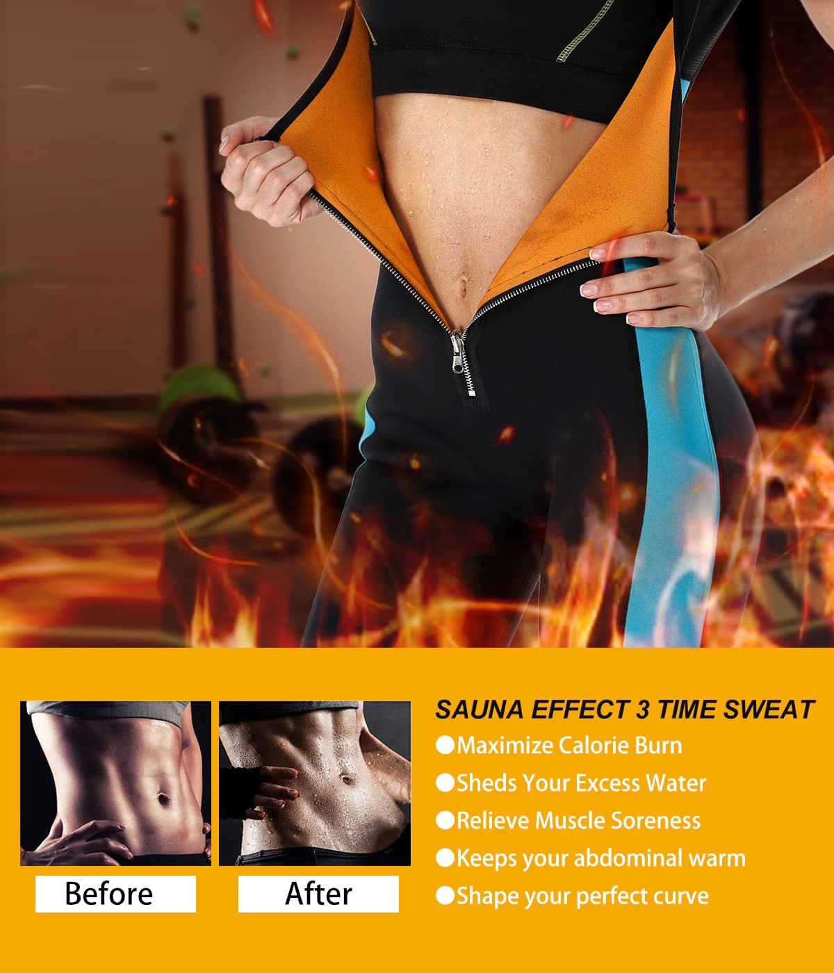 NonEcho Women's Neoprene Sauna Suit with Sleeves - Full Body Sweat Suit for Weight Loss, Waist Training & Workout - Slimming Shapewear for Gym, Running & Fitness Training