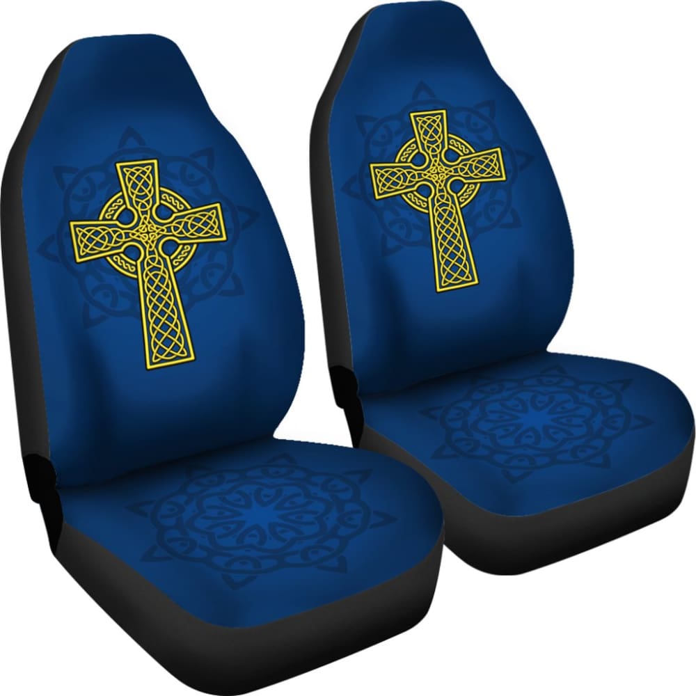 Premium Yellow Celtic Cross Car Seat Covers - Universal Fit for Cars, Trucks & SUVs - Durable & Stylish Protection for Road Trips & Daily Commutes