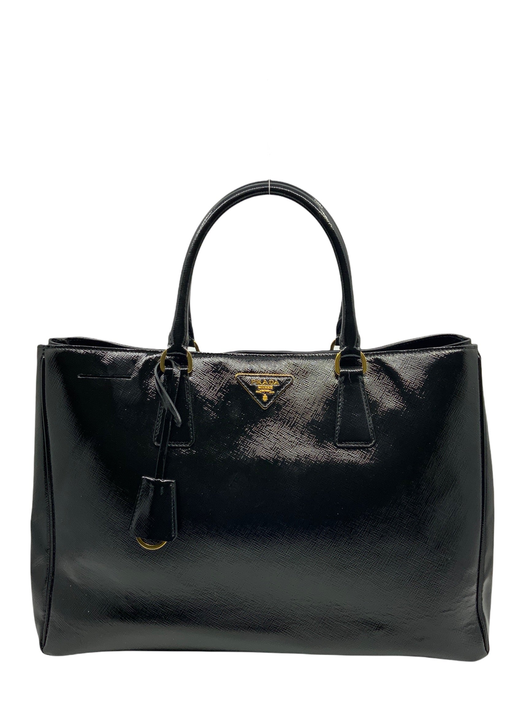 Prada Saffiano Lux Patent Leather Tote Bag for Women - Luxury Designer Handbag for Work, Travel & Everyday Use