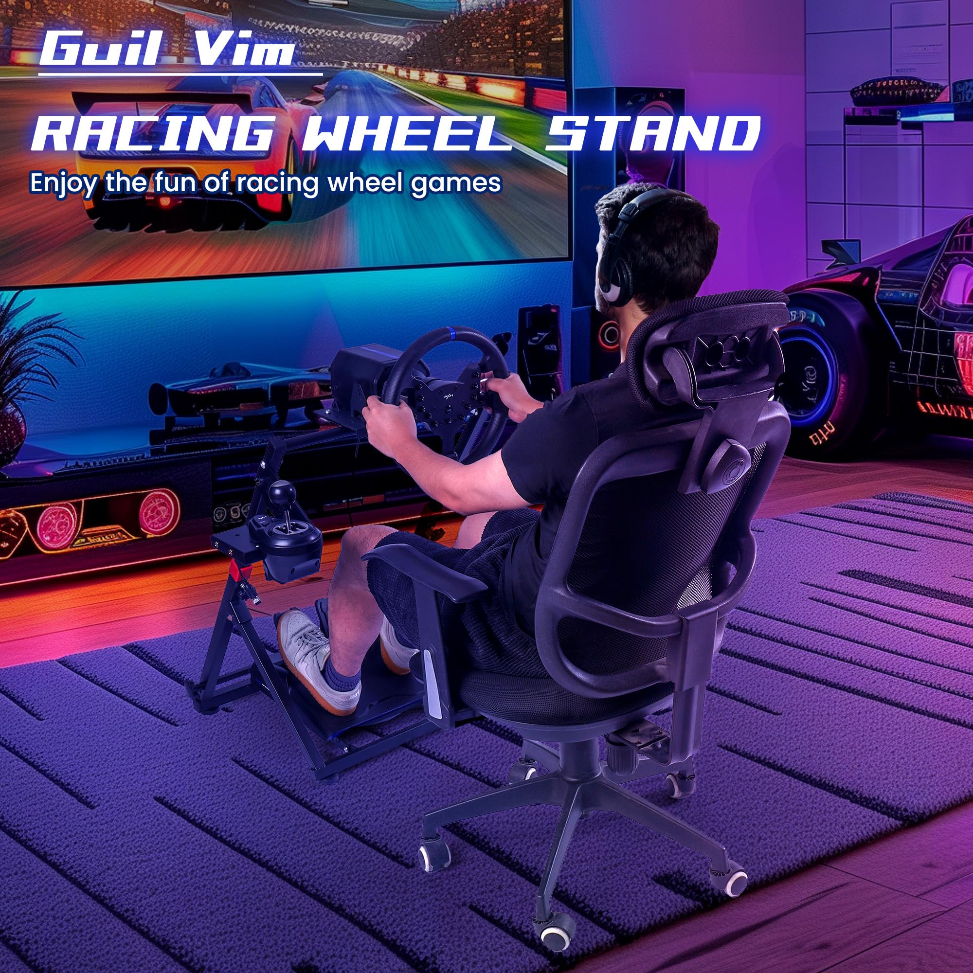 Foldable Steering Wheel Stand for Logitech G923 G29 G920 G27 G25 & Thrustmaster GT500 T300RS T300GT T500RS TGT TS T248X T248 T300 T458 TX - Adjustable Tilt Racing Wheel Stand for PC & Console Gaming - Perfect for Sim Racing & Gaming Setups at Home