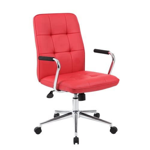 Modern Office Chair with Chrome Arms - Ergonomic Red Executive Chair for Home & Office Workspaces - Comfortable Desk Chair for Long Hours of Work