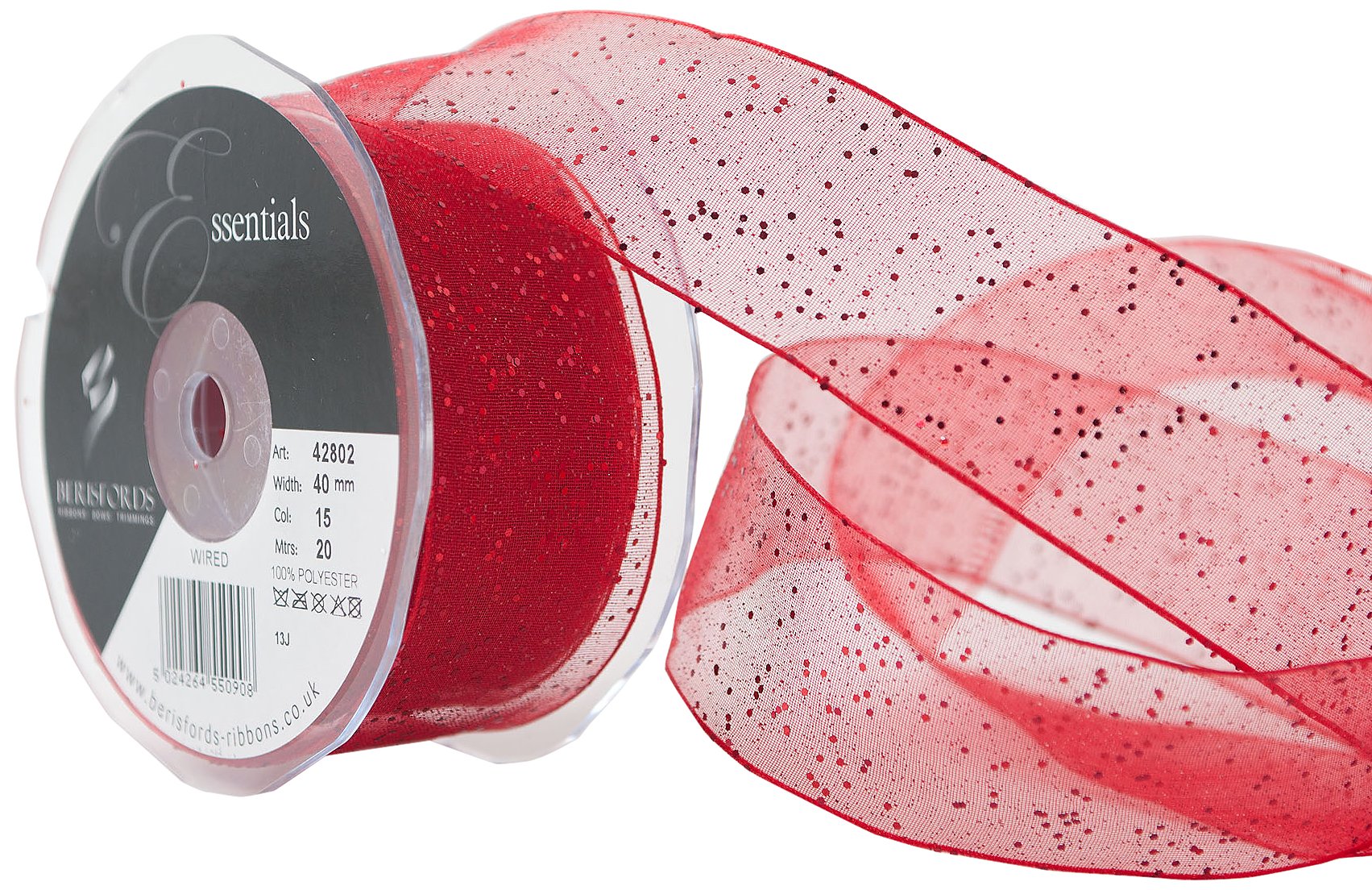 40mm Red Glitter Wire Edge Ribbon for Gift Wrapping, Party Decorations, and DIY Crafts - Perfect for Christmas, Birthdays, and Weddings