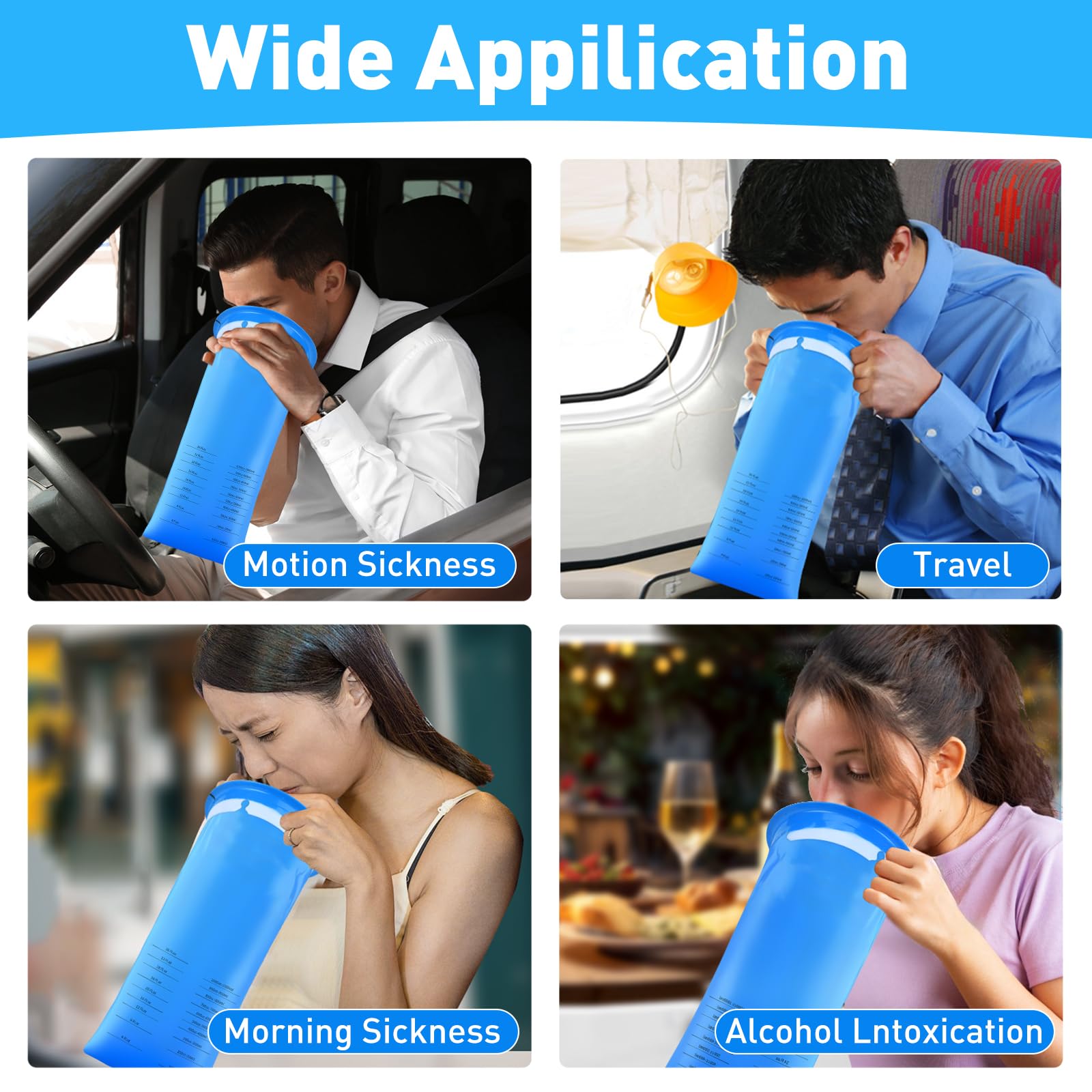 30 Pack Disposable Vomit Bags - 1000ml Leakproof Motion Sickness Bags for Travel, Cars & Airplanes | Barf Bags, Puke Bags, Throw Up Bags | Ideal for Nausea, Motion Sickness & Emergency Use