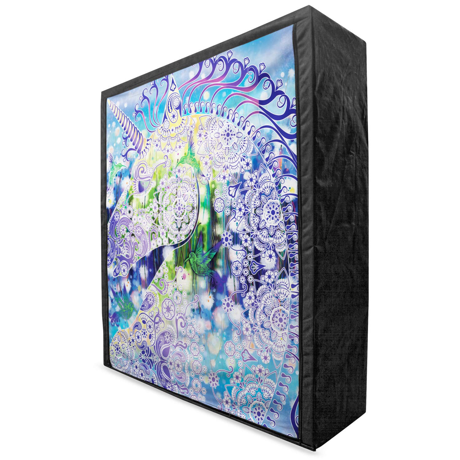 Ambesonne Unicorn Fabric Wardrobe - Portable Clothing Organizer with Shelves, Floral & Bird Motifs, 59