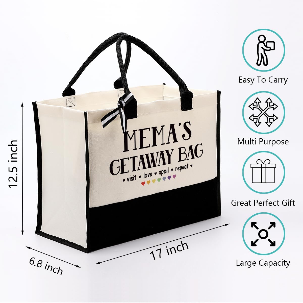 Stylish Cotton Canvas Tote Bag - Perfect Gift for Mema, Mom & Grandma - Reusable Shoulder Beach Bag for Women - Ideal for Shopping, Travel & Daily Use - Great Birthday & Mother's Day Present
