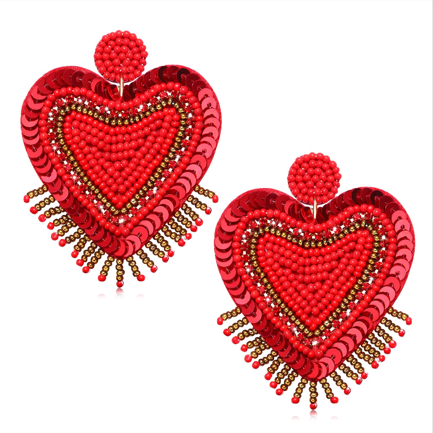 Elegant Heart Bead Dangle Earrings for Women & Girls | Valentine's Day Rhinestone Drop Earrings | Perfect Holiday Gift & Party Jewelry for Date Night, Wedding, Prom