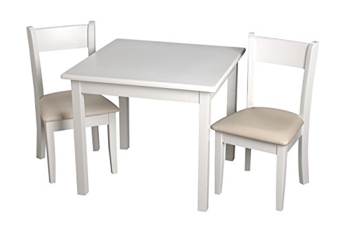 Gift Mark Kids Square Table Set with 2 Matching Off-White Upholstered Chairs & Cushions - Perfect for Playroom, Classroom or Children's Bedroom Furniture