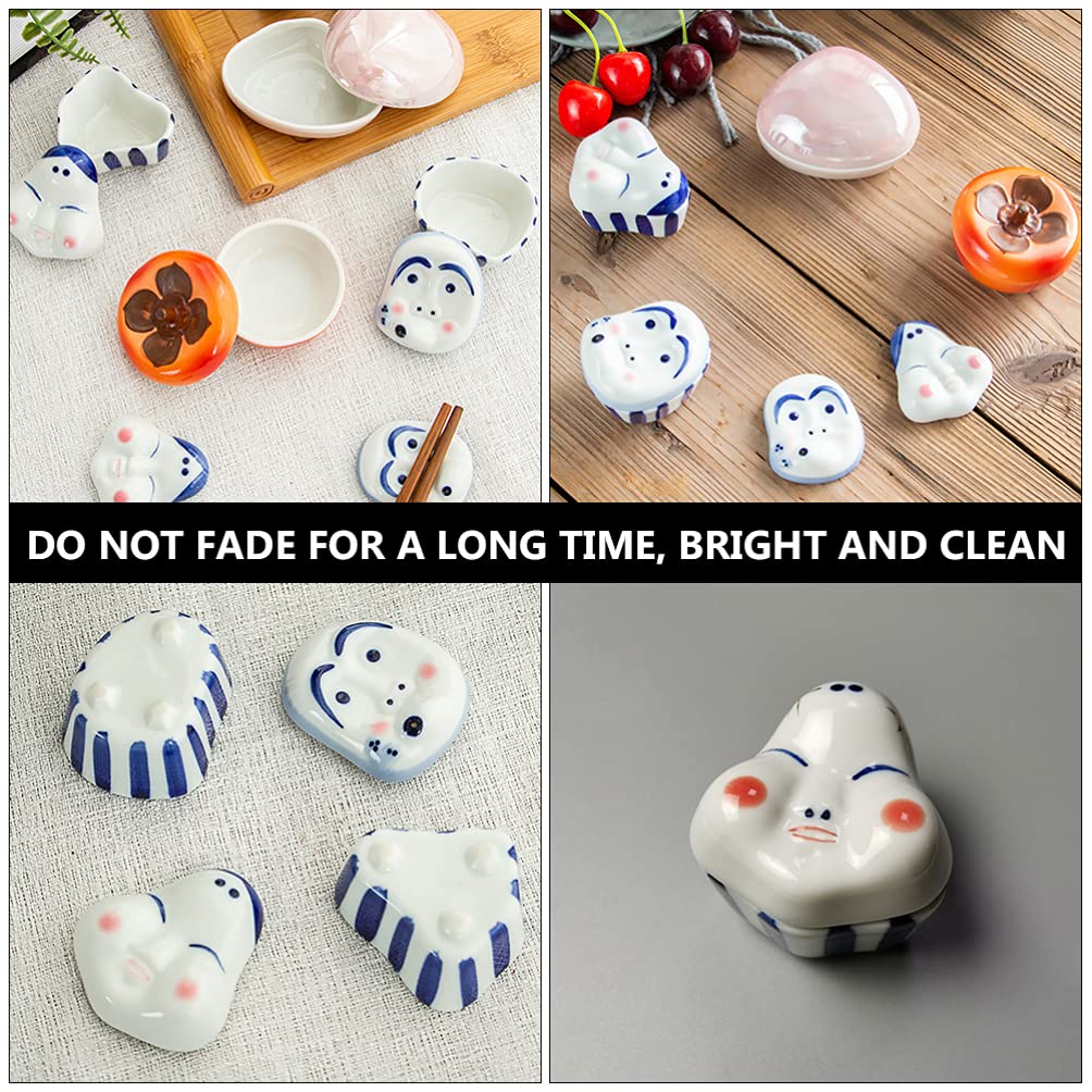 Hemoton 1-Piece Ceramic Seasoning Dish Set - Mini Sushi Soy Sauce Bowls, Appetizer Plates with Spoon & Fork Rest - White Jiugongge Grill Plate for Wasabi, Dipping Sauces | Perfect for Sushi Bars, Asian Restaurants & Home Dining