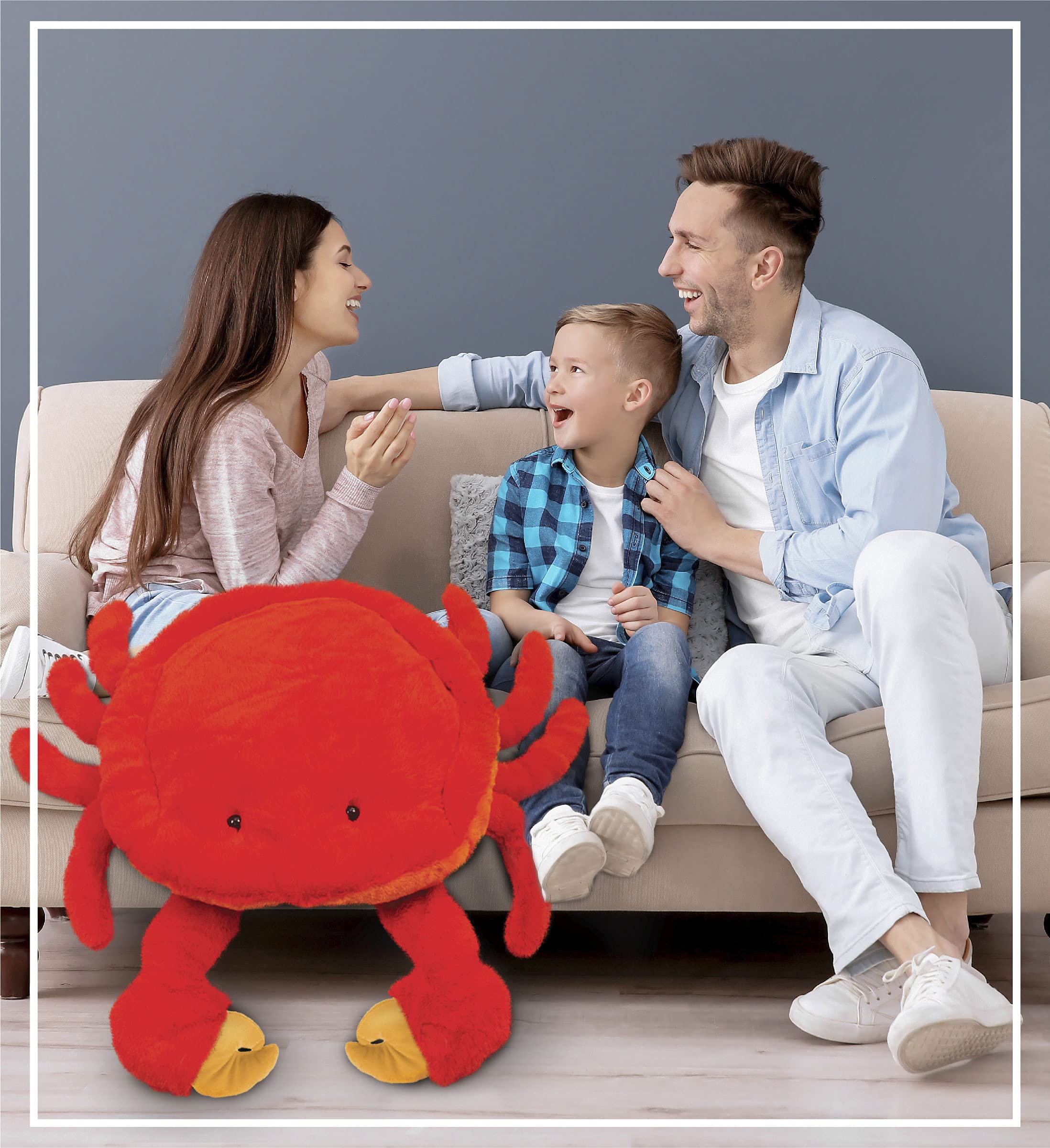 DolliBu 30 Inch Super Soft Red Crab Plush Stuffed Animal Pillow - Jumbo Hugging Toy for Kids & Toddlers, Cozy Nap Buddy & Floor Cushion - Perfect for Bedtime, Playtime & Nursery Decor