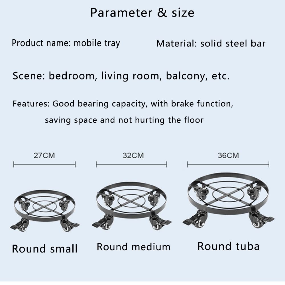 **Heavy Duty Round Flower Pot Base Tray with Pulley Bracket - 27cm Diameter, Large Load-Bearing Plant Saucer for Balcony, Indoor & Outdoor Use - Perfect for Easy Moving & Drainage**    *(Use Case: Ideal for balconies, gardens, patios, or indoor plant arrangements to protect floors and simplify plant movement.)*