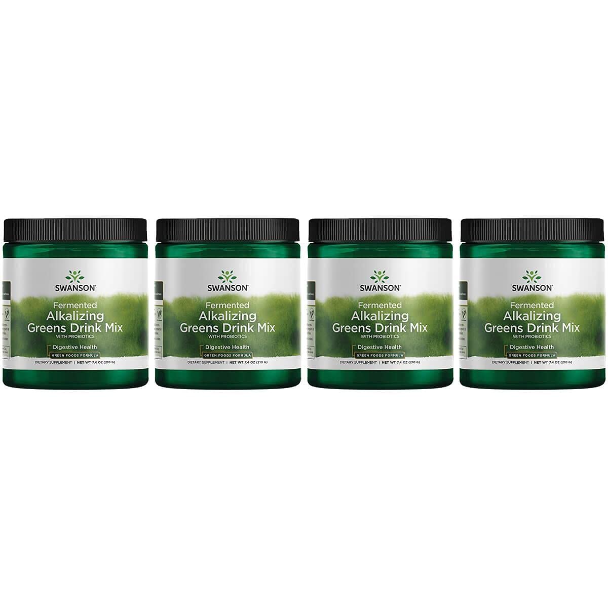 Swanson Fermented Alkalizing Greens Superfood Powder - 7.4 oz (210g) per Pack, 4-Pack Bundle | Detox & Energy Boost for Daily Wellness, Smoothies & Healthy Lifestyle