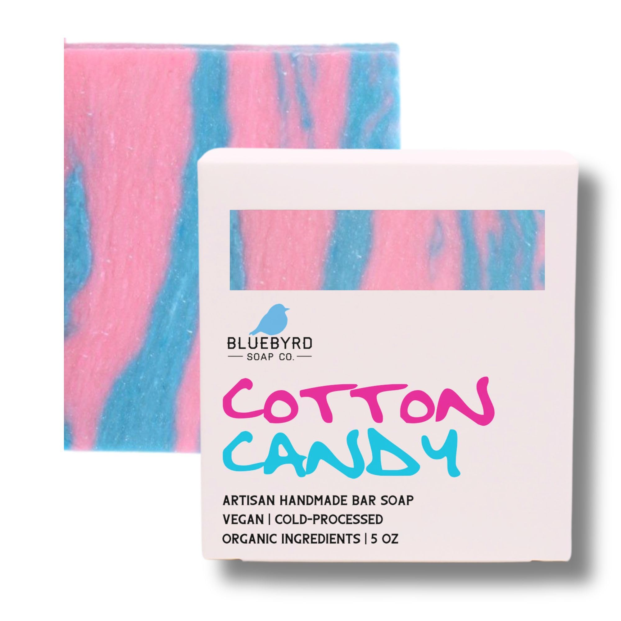 Bluebyrd Soap Co. Cotton Candy Scented Soap Bar for Kids & Teens - Shea Butter Moisturizing Rainbow Soap - Fun Bath Time Gift for Children (Sweet Cotton Fragrance) - Perfect for Birthday Parties, Easter Baskets & Kids' Bathroom Decor
