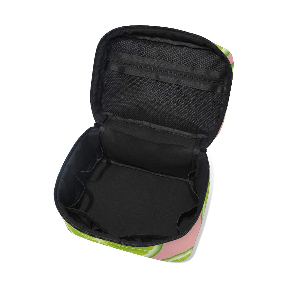 Green Fresh Lime Pattern Cosmetic Bag - Pink Background Travel Train Case, Portable Toiletry Organizer for Makeup & Storage | Perfect for Travel, Gym, and Daily Use