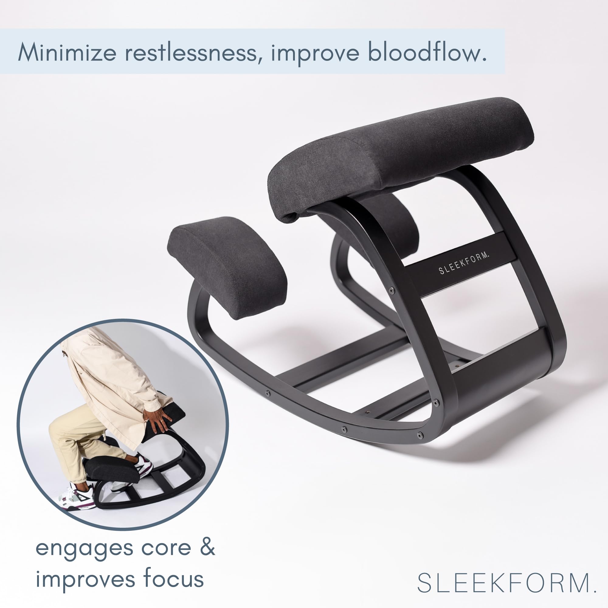 SLEEKFORM Ergonomic Kneeling Chair - Adjustable Rocking Wood Knee Stool for Back Pain Relief & Posture Correction | Orthopedic Balance Seat with Thick Cushions for Home, Office & Meditation Use