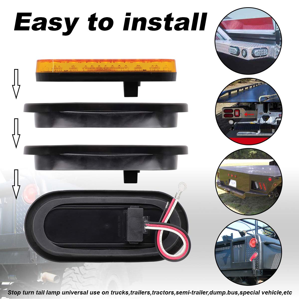 24 LED Amber 6 Inch Oval Trailer Marker Lights - 12V DC Clearance Lamps with Turn Signal for Trucks, Trailers, RVs & Pickups (2 Pack) - Waterproof & Durable for Night Driving, Towing & Road Safety