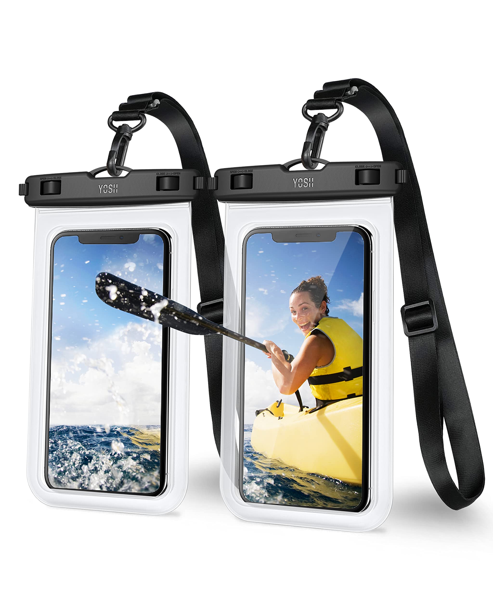 YOSH Adjustable Waterproof Phone Pouch IPX8 (2 Pack) - Universal Waterproof Case for iPhone 16/15/14/13/12 Pro & Samsung S24/S23 up to 6.8