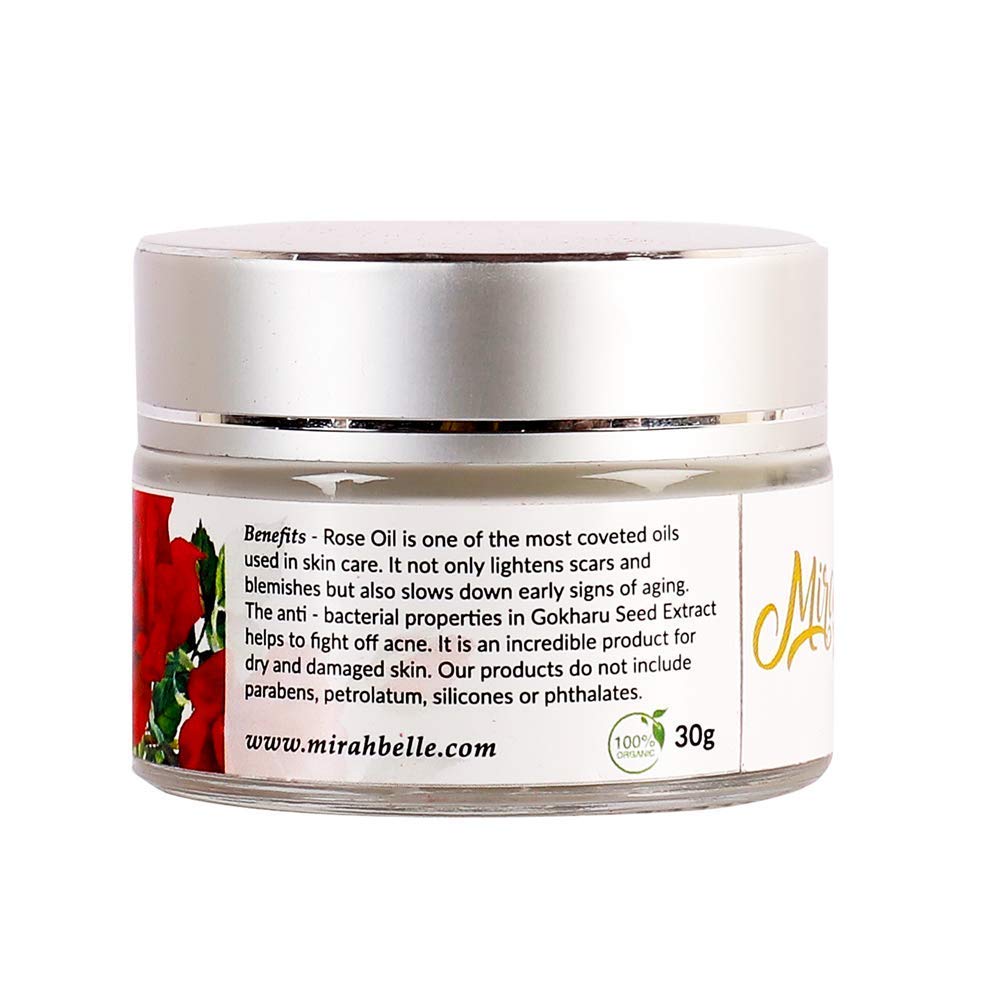 Organic Ashwagandha & Gokharu Face Cream for Dry Skin - Mirah Belle Rose Vegan Moisturizer - Natural Treatment for Dry, Damaged & Rough Skin - Men & Women - Cruelty-Free, Paraben-Free (30g) - Perfect for Night Care & Daily Hydration