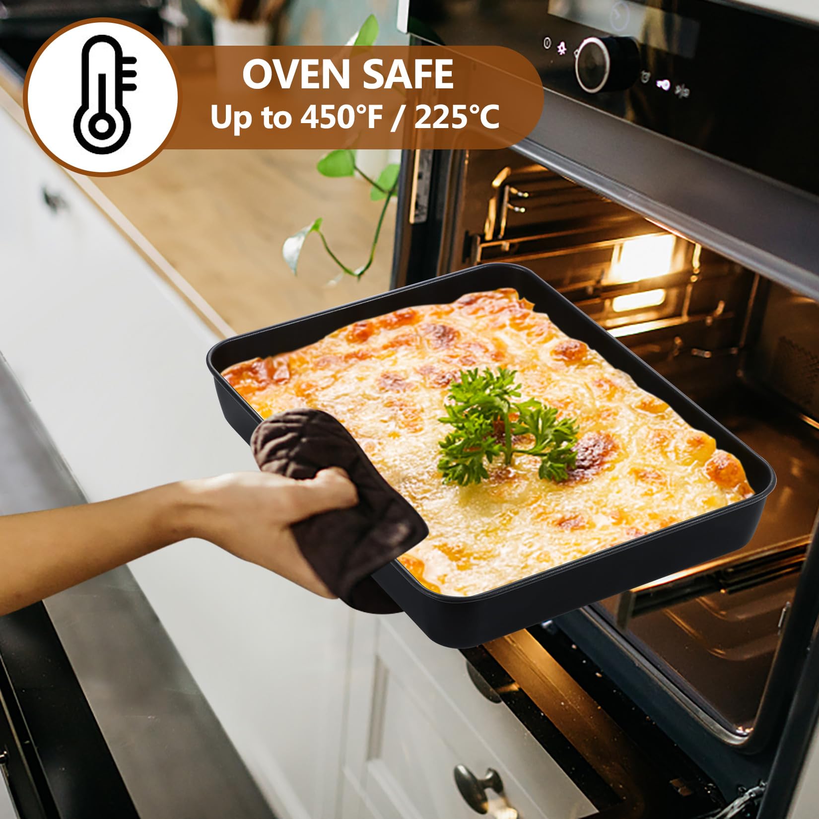P&P CHEF Nonstick Small Lasagna Pan - 12.3 Inch Stainless Steel Deep Baking Tray for Toaster Oven - Perfect for Lasagna, Brownies, Meats & Casseroles - Heavy Duty Rectangular Bakeware - Easy to Clean - Ideal for Home Cooking, Meal Prep & Holiday Baking