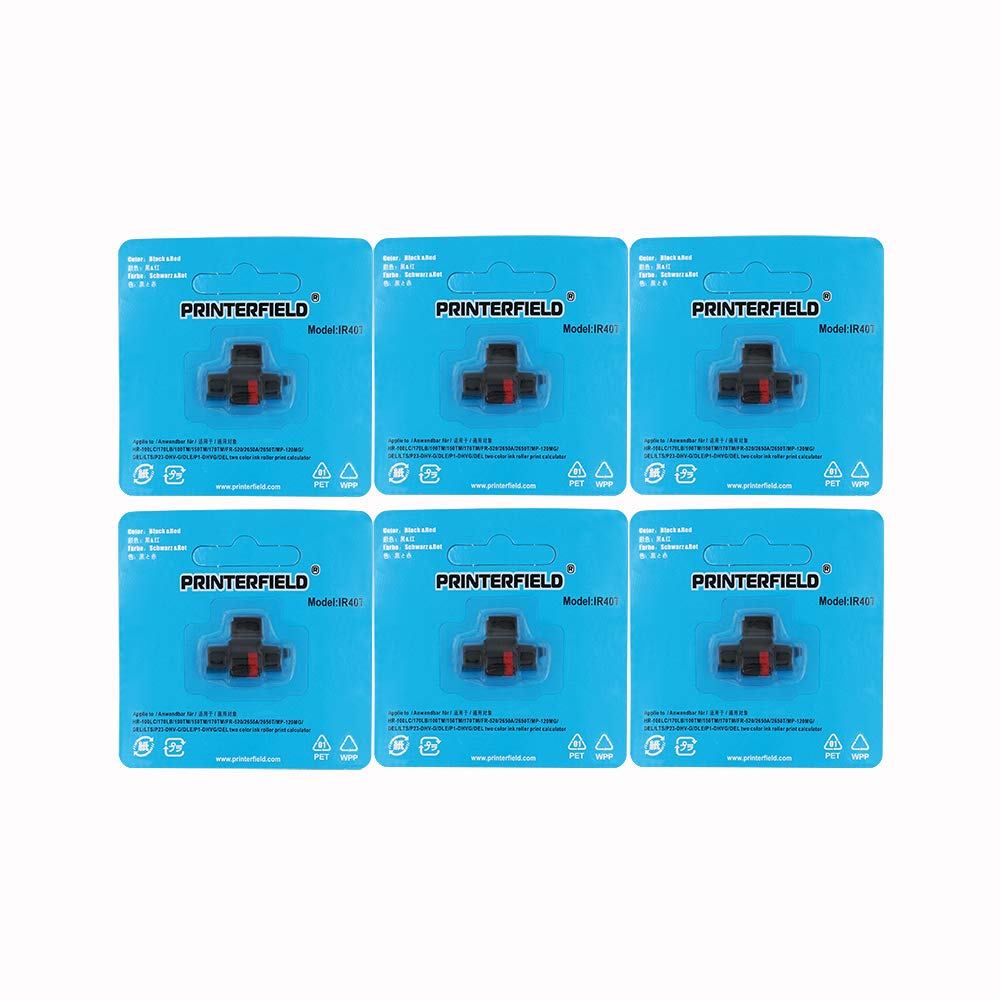 Printerfield IR-40T (6 Pack) Compatible Calculator Printer Ribbons - Black & Red Ink Roller Replacement for Casio, Sharp & More | Perfect for Office, Retail & Accounting Use