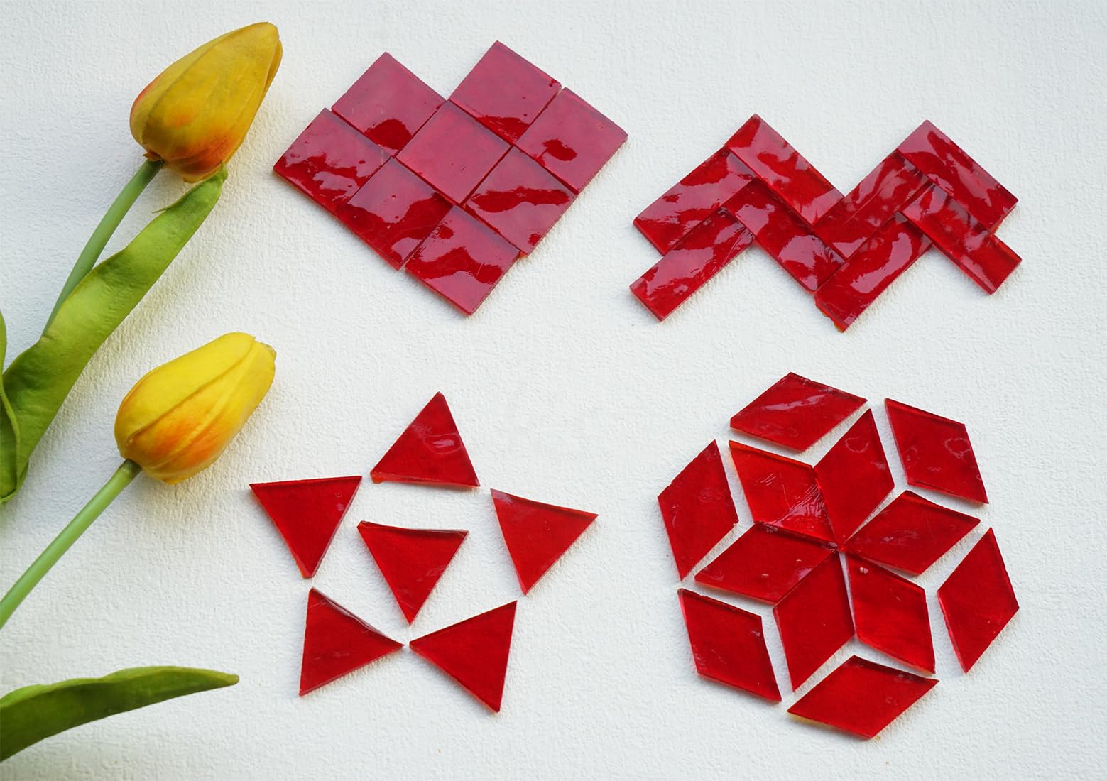 200G Bulk Transparent Textured Stained Glass Mosaic Tiles - 4 Vibrant Shapes for DIY Crafts, Mosaic Art & Home Decor (Lipstick Red) | Perfect for Window Art, Jewelry Making & DIY Gift Projects