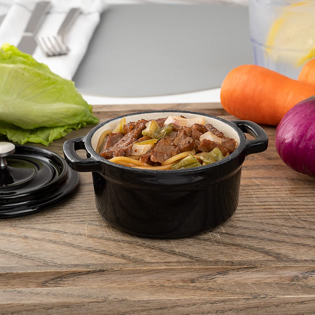 8 oz Mini Casserole Dish with Lid - Enameled Black Cast Iron Dutch Oven for Baking, Braising & Roasting | Perfect for Individual Servings, French Onion Soup & Crème Brûlée | Heavy-Duty Restaurantware Cocotte