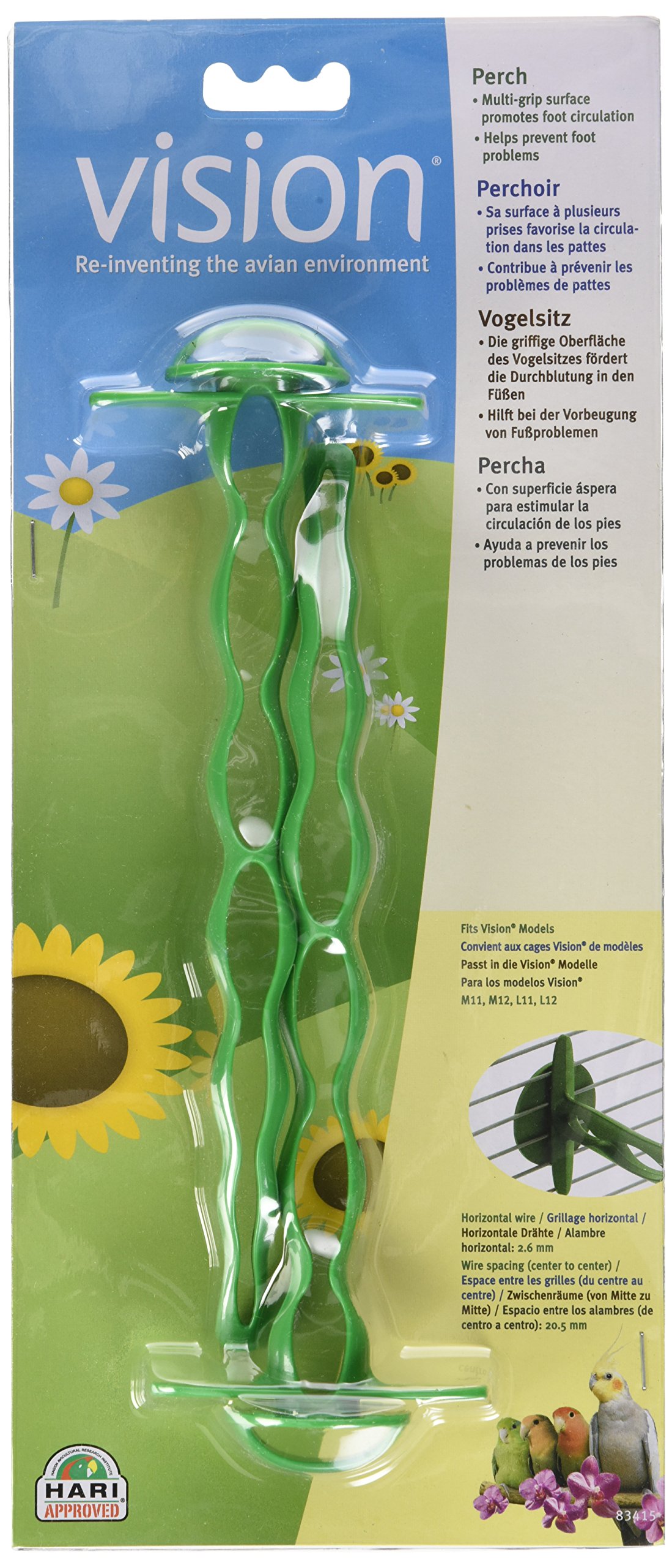 Hari Vision Bird Cage Perch - 2 Pack Green Natural Wood Parakeet Perch for Small Birds - Perfect for Budgies, Canaries & Finches - Cage Accessories for Climbing & Playing