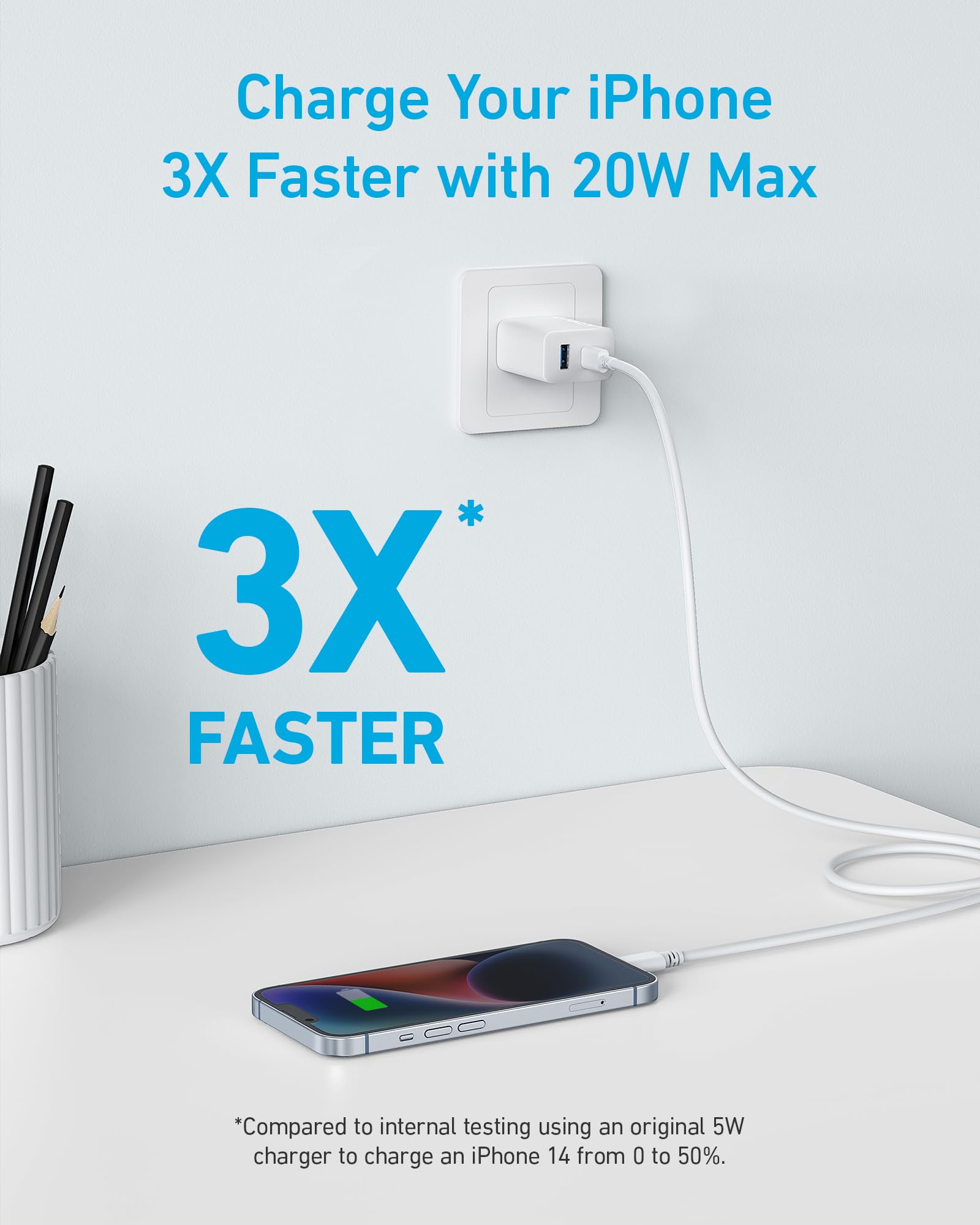 Anker 6ft Lightning Cable 2-Pack with 20W Fast Charger - Durable iPhone Charging Cord for iPhone 14/13/12/11/X/8 & More - Perfect for Home, Office, Travel & Car Charging