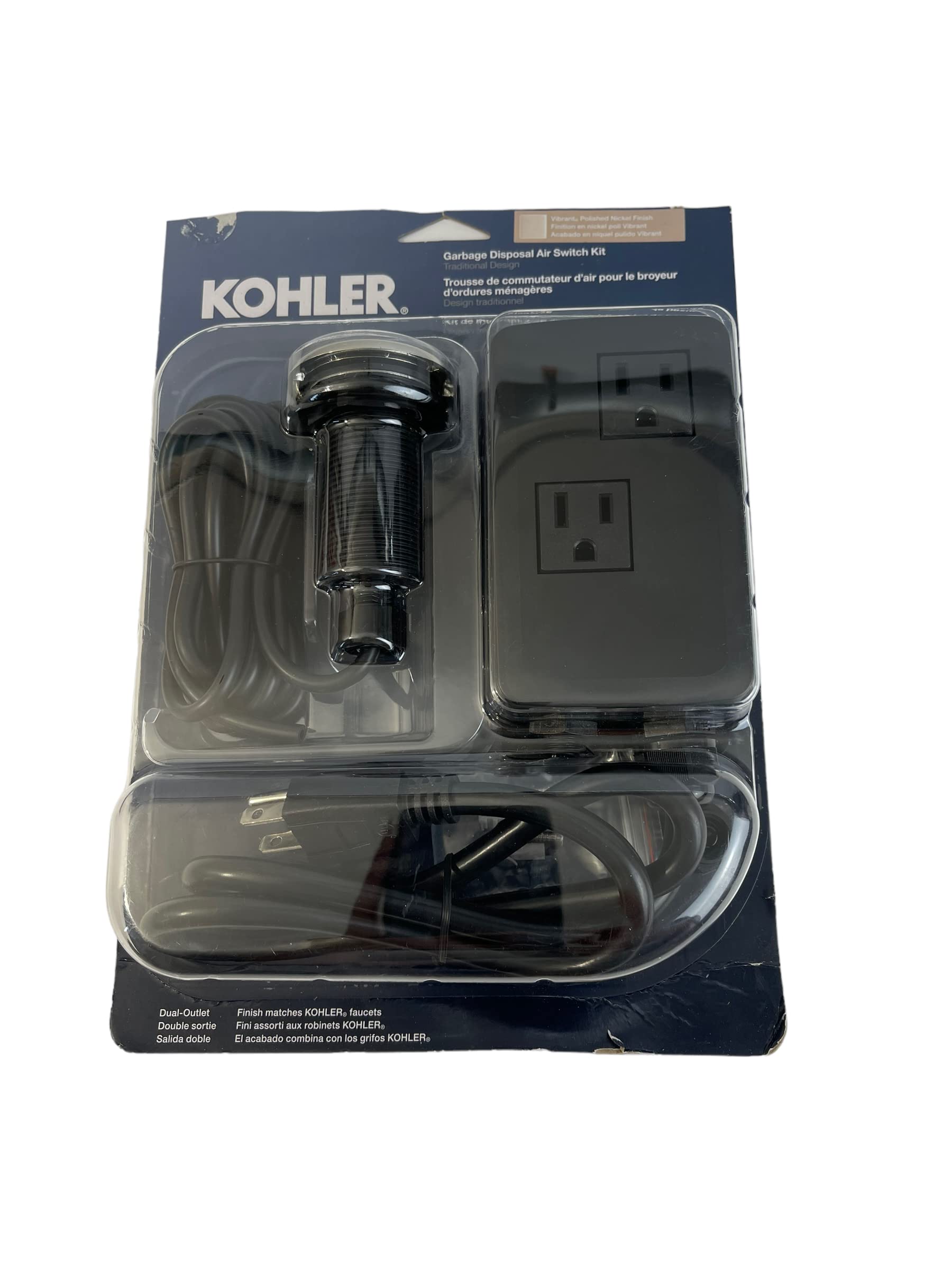 KOHLER K-35723-2BZ Garbage Disposal Air Switch Kit in Vibrant Polished Nickel - Easy Under Sink Installation for Kitchen Waste Disposal Systems