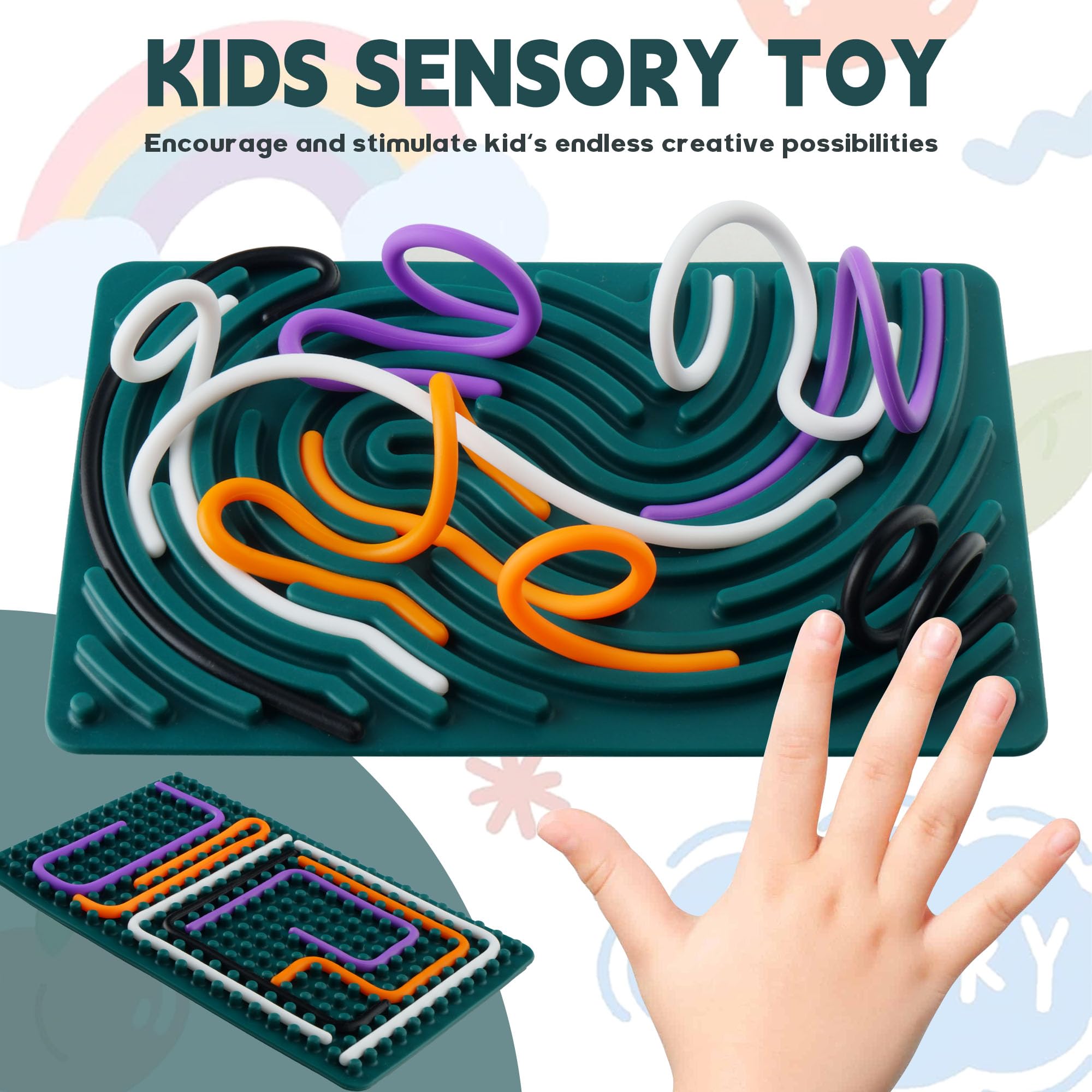 Sensory Activity Board - Silent Fidget Toys for Calm, Stress, Anxiety Relief, ADHD & Autism Support - Portable Sensory Calming Toys for Kids 3+ with 20 Strings & Storage Bag (Green) - Ideal for Home, School, and Travel