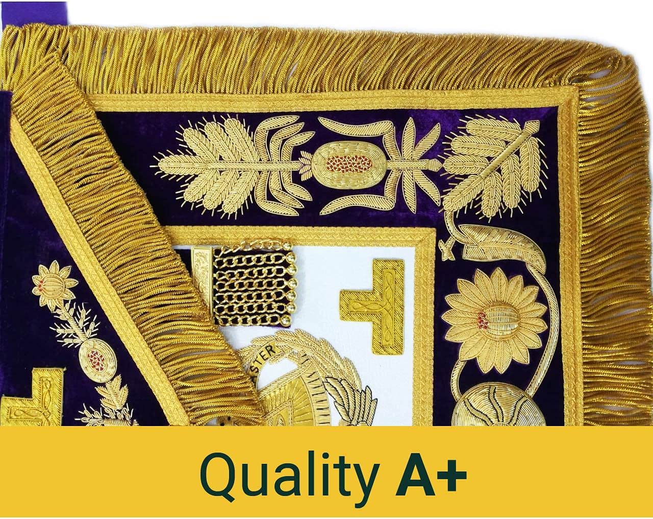 Grand Master Blue Lodge Apron - Purple & Gold Hand Embroidered Masonic Apron for Freemasonry Rituals & Ceremonies | Perfect for Lodge Meetings, Initiation Rites, and Masonic Events