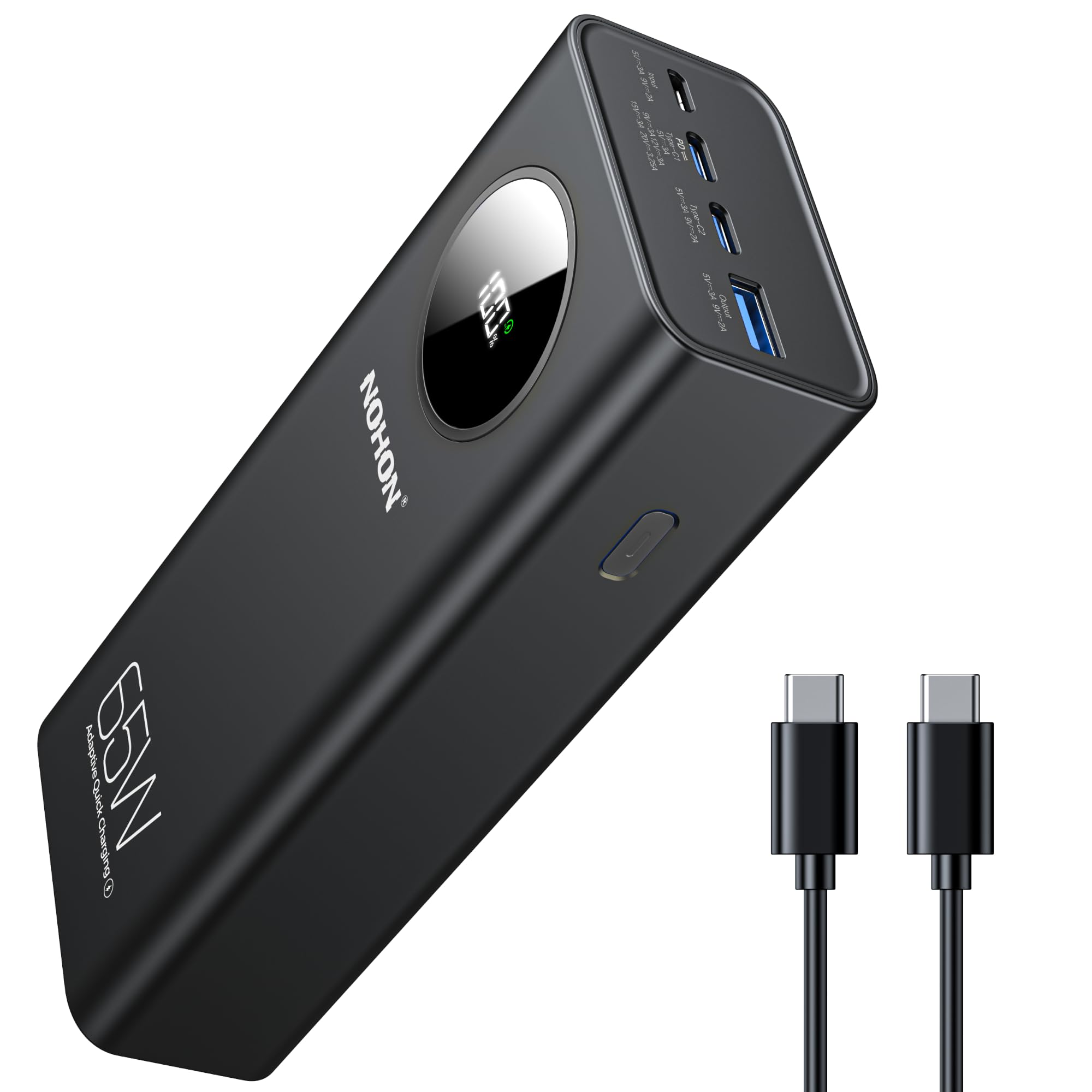 NOHON 26800mAh 65W Fast Charging Power Bank with LED Display - 4-Port Portable Charger for iPhone 15/14/13/12/11, MacBook, iPad, AirPods, Samsung Galaxy S Series - Perfect for Travel, Camping & Emergency Power Backup