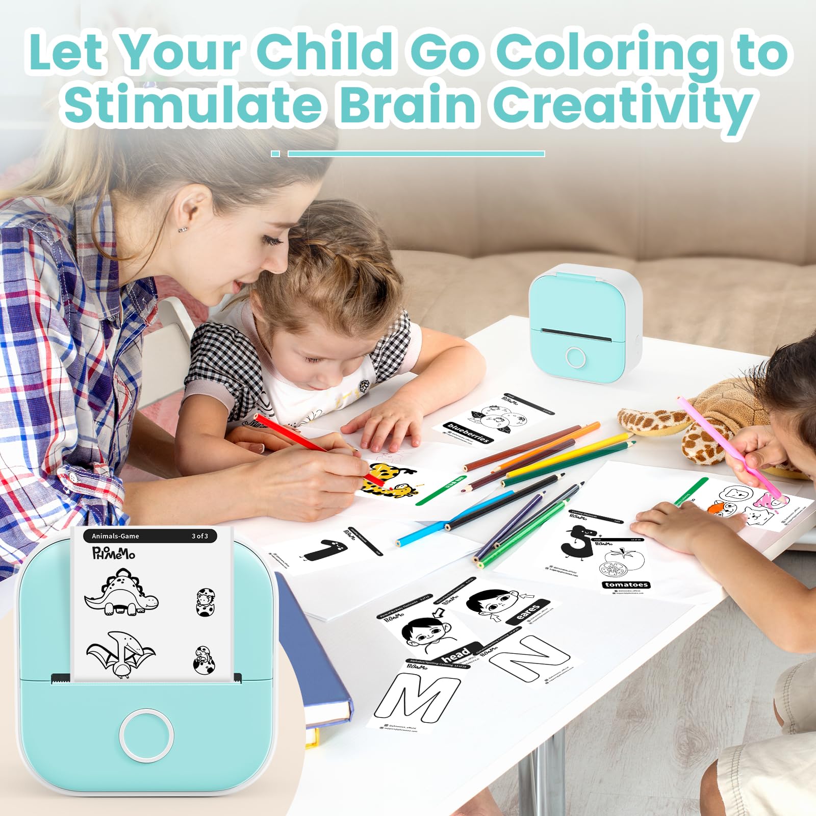 Odaro T02 Mini Thermal Sticker Printer - Portable Bluetooth Sticker Maker with 1 Roll Sticker Paper - Perfect for School Notes, Journals, Coloring Pictures & DIY Crafts - Green (Ideal for Home, Office & Classroom Use)