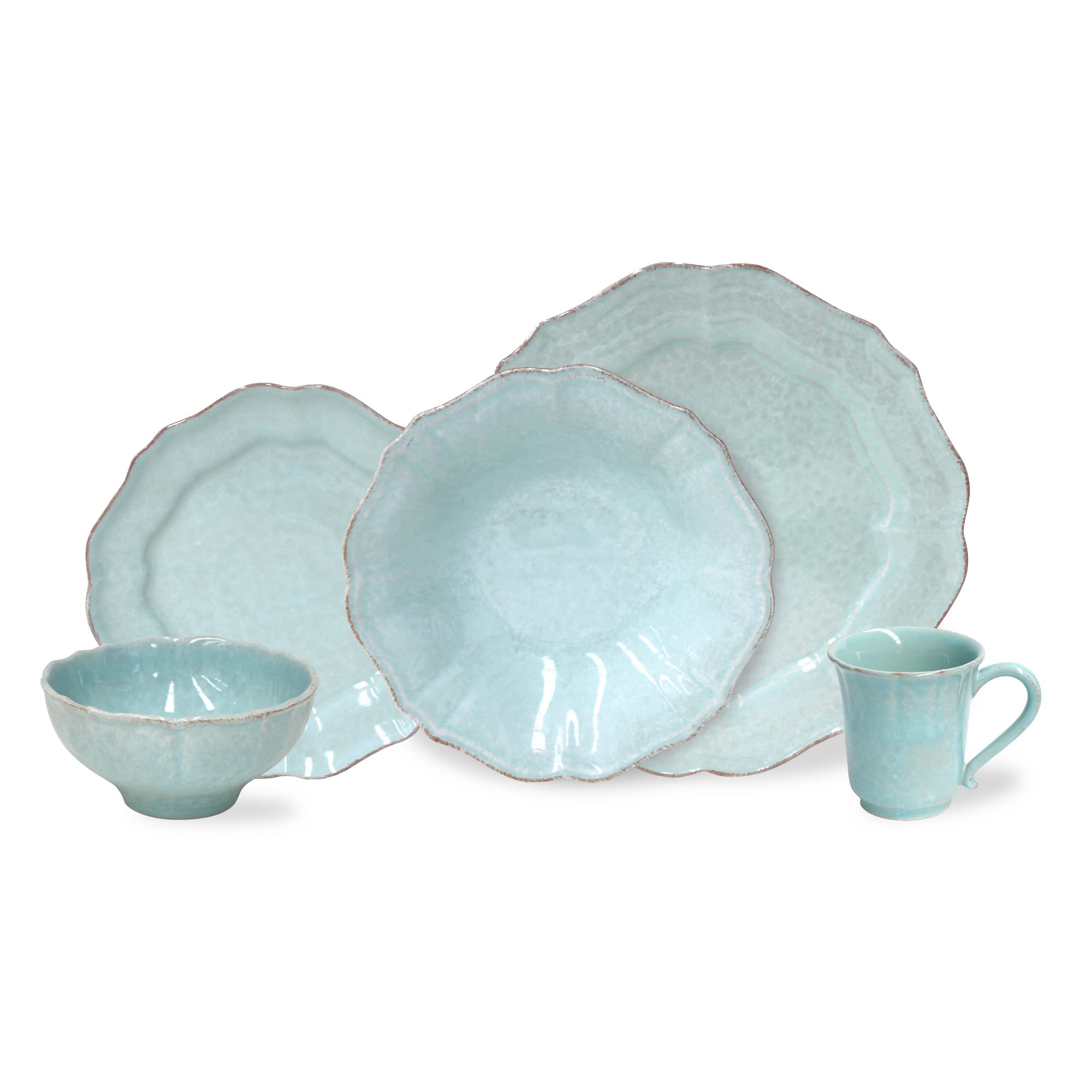 Casafina Ceramic Stoneware 5-Piece Dinnerware Set for 1 - Microwave & Dishwasher Safe, Food Safe, Restaurant Quality Tableware in Robin's Egg Blue | Perfect for Everyday Dining, Dinner Parties & Restaurant Use