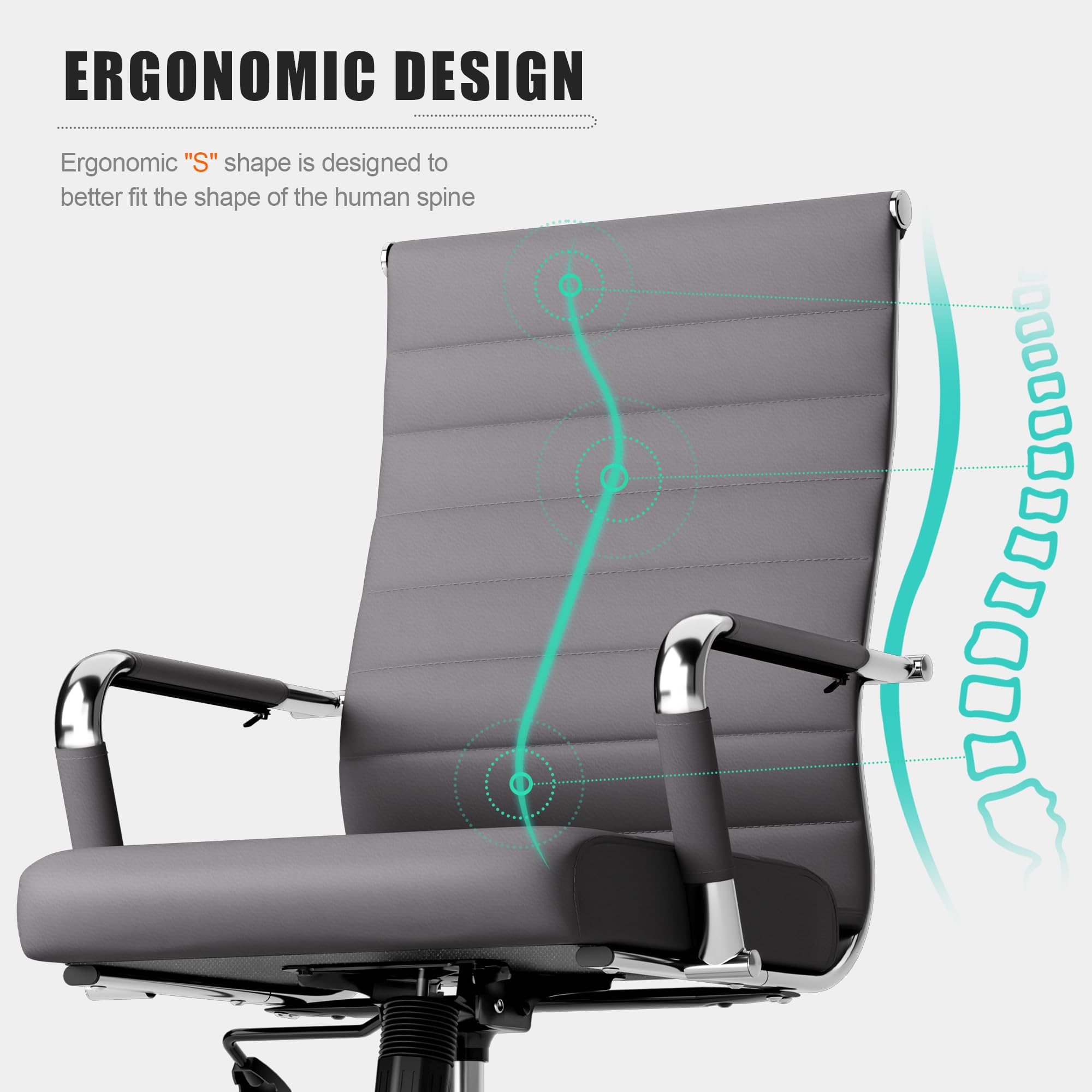 Okeysen Grey Ergonomic Office Chair - Adjustable Height Leather Executive Swivel Rolling Chair for Home Office & Conference Room - Perfect for Long Hours of Work, Video Calls, and Professional Meetings