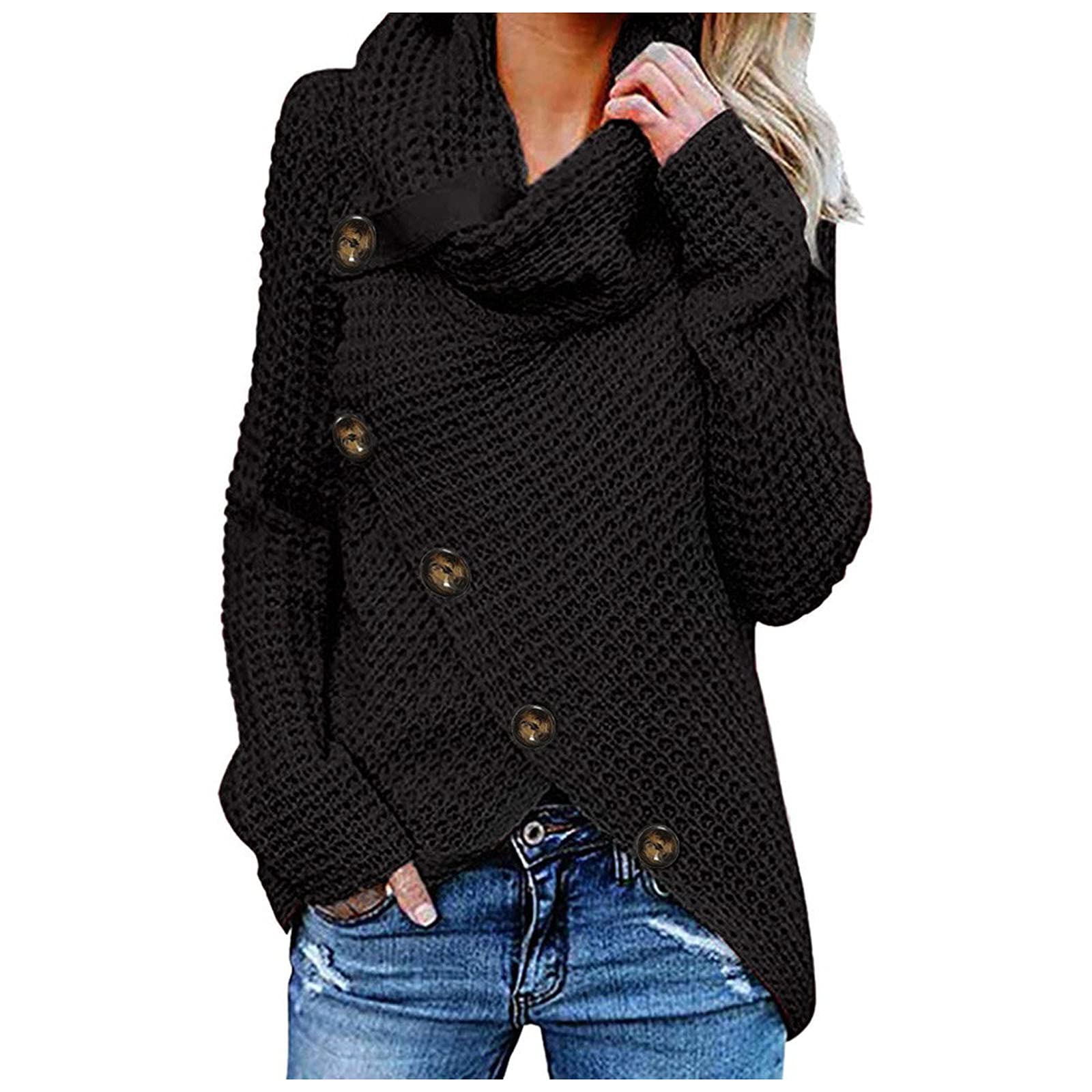 Women's Chunky Waffle Knit Turtleneck Sweater - Loose Fit Long Sleeve Pullover with High-Low Hem - Cozy Winter Knitwear for Casual Outfits & Office Wear