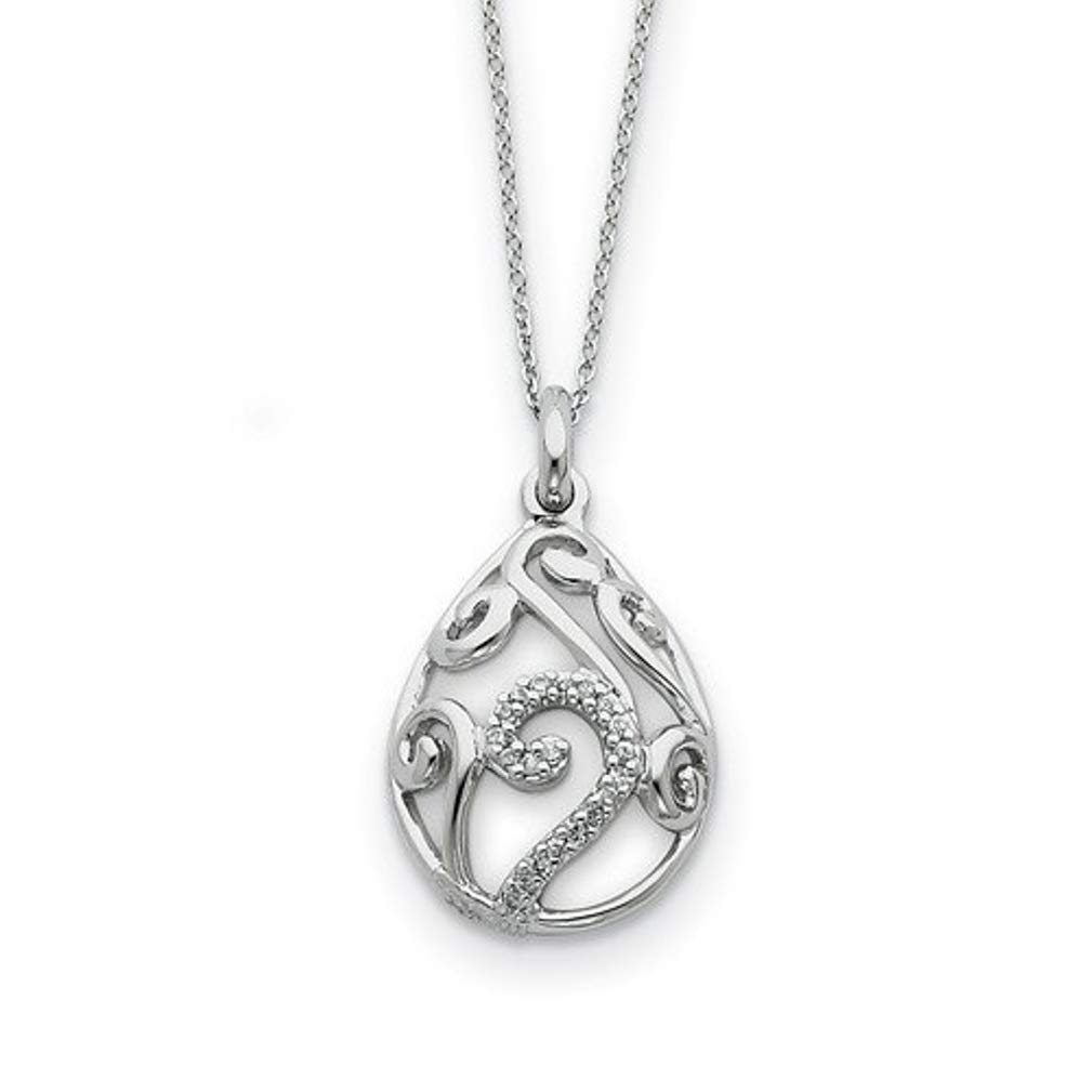 Rhodium-Plated Sterling Silver White Agate CZ 'Dew of Heaven' Tear Drop Pendant Necklace for Women - 18