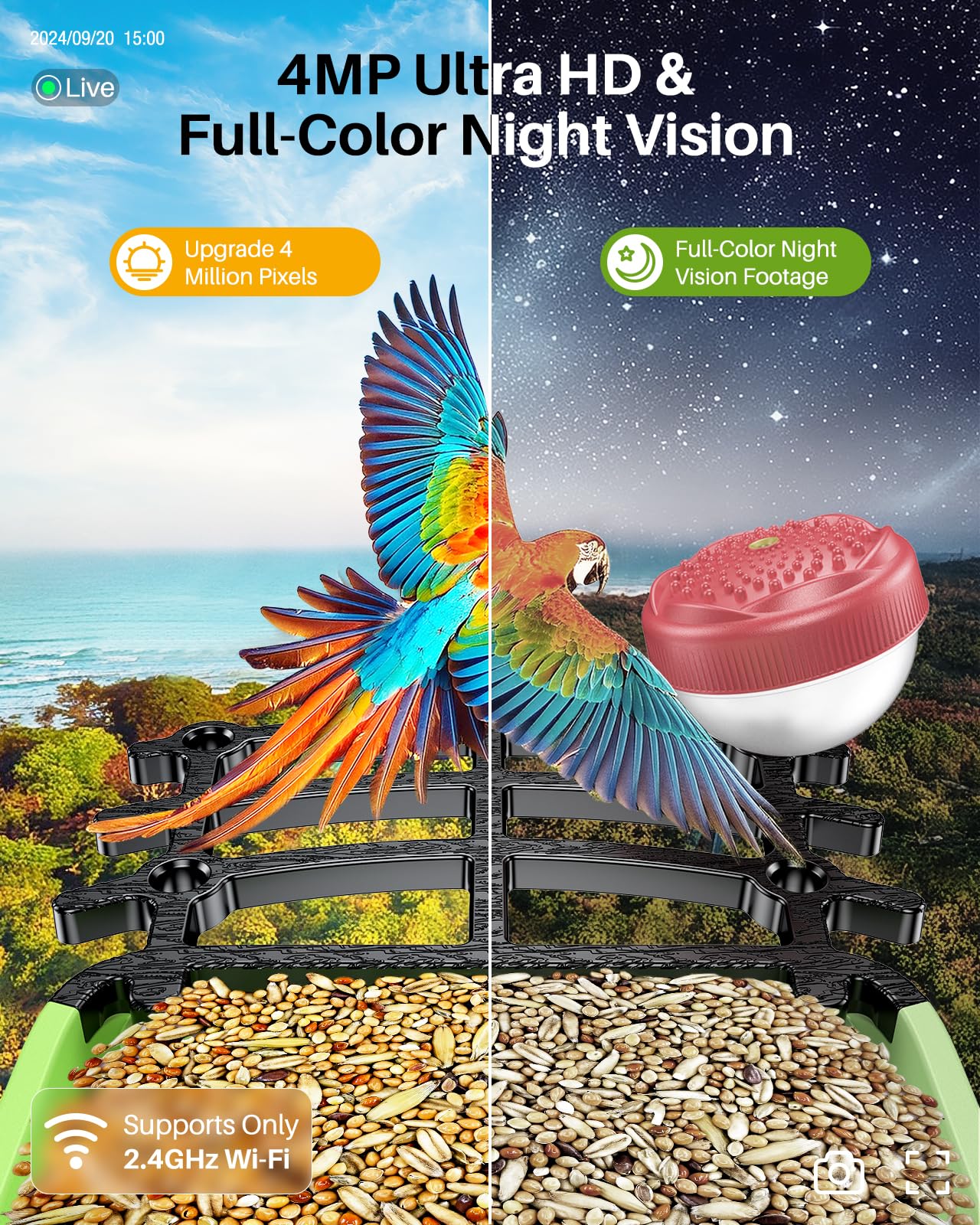 2K HD Smart Bird Feeder with Camera - Solar Powered AI Bird House with Live View, Instant Alerts & Auto Video Capture - Perfect Outdoor Gift for Bird Lovers | Watch & Identify Birds in Your Backyard