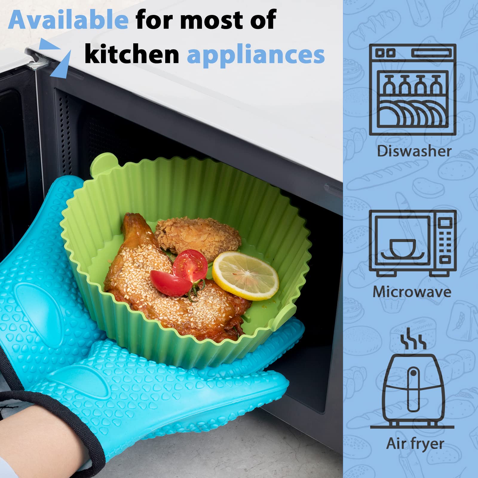 Non-Stick Reusable Silicone Air Fryer Liners - X-Large Green COSORI Air Fryer Basket Accessories for Healthy Cooking | Perfect for Roasting, Baking & Frying Chicken, Vegetables & More