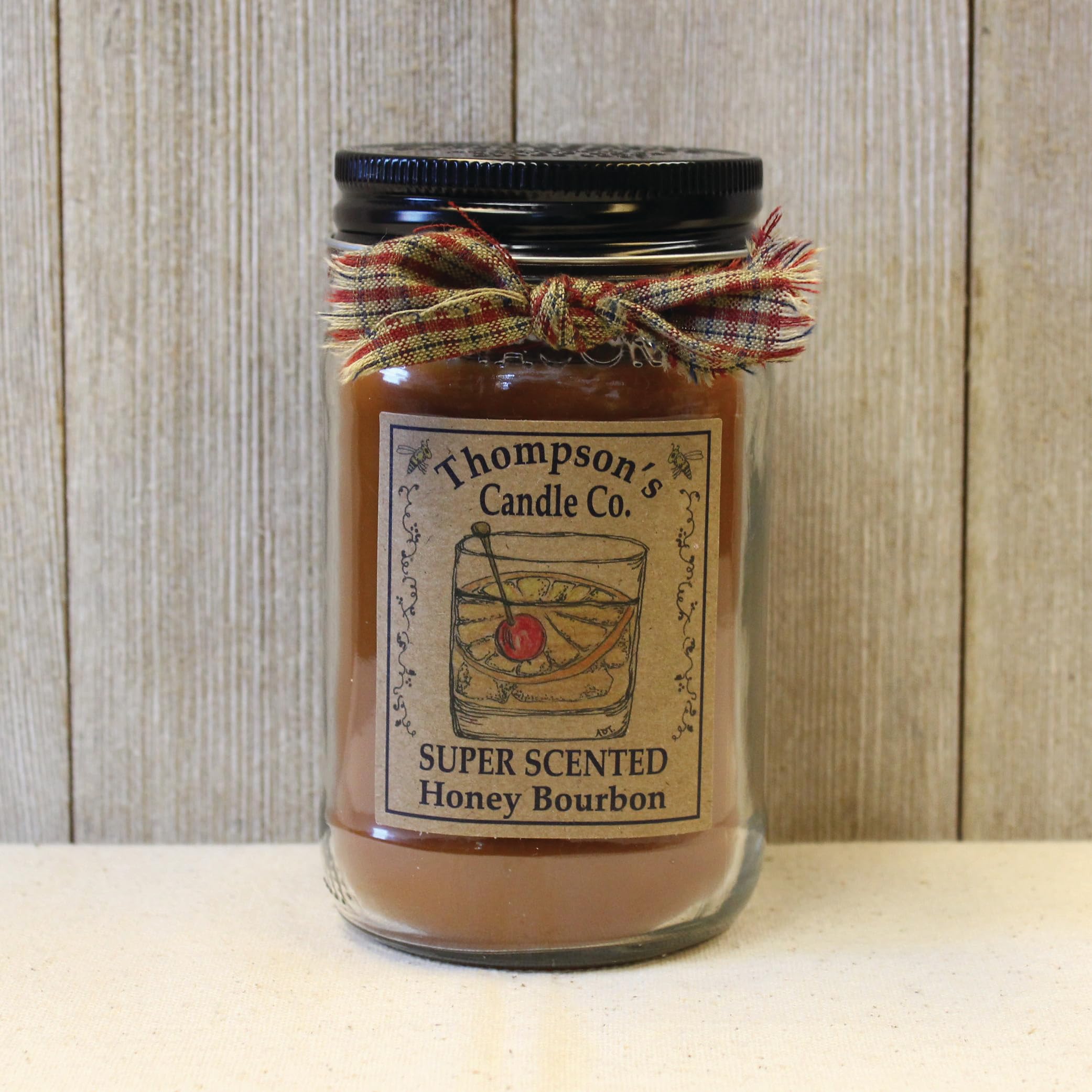Thompson's Honey Bourbon Scented Jar Candles - 12oz Small Mason Jar Candle with 55-Hour Burn Time | Home Decor, Gift Idea & Aromatherapy for Living Room, Bedroom, Office