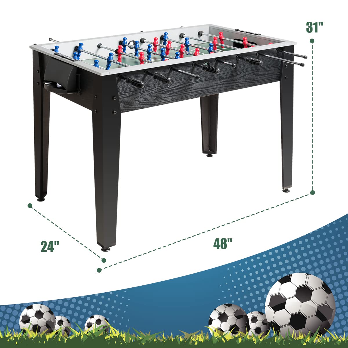Goplus 48'' Wooden Foosball Table with 2 Soccer Balls & Score Keepers - Professional Size Indoor Game Table for Adults, Kids & Teens - Perfect for Game Rooms, Arcades, Basements & Family Fun Nights