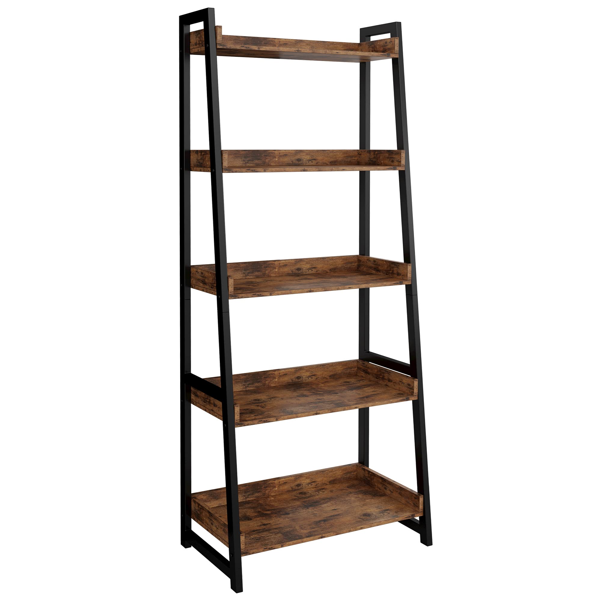 IRONCK 5-Tier Industrial Bookshelf - Sturdy Metal Ladder Bookcase with Storage Shelves for Home Office, Living Room & Bathroom | Space-Saving Accent Furniture for Books, Decor & Organizing