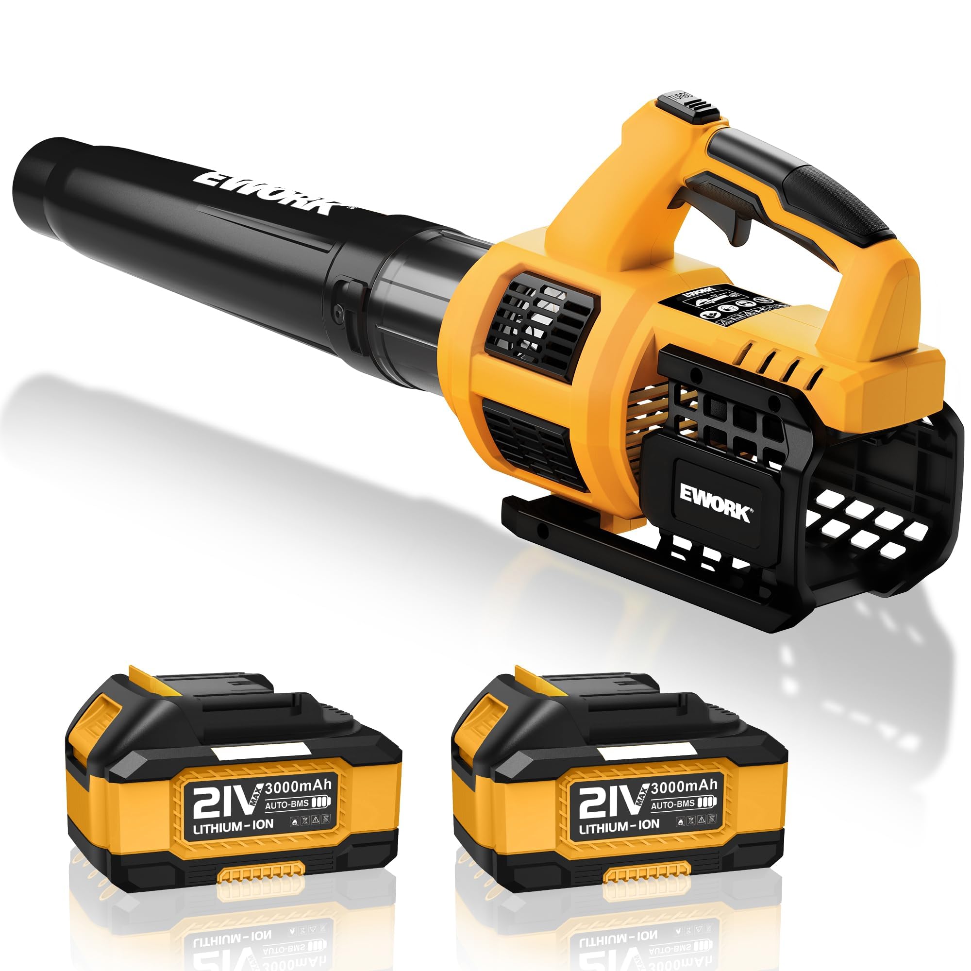 21V Cordless Leaf Blower with 2x 3.0Ah Batteries & Fast Charger - Variable Speed & Turbo Mode - Lightweight Battery Powered Handheld Leaf Blower for Lawn Care, Yard Cleaning, Patio, Driveway & Garden Maintenance