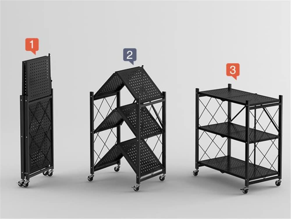 5-Tier Heavy Duty Metal Storage Shelf with Wheels - Foldable Freestanding Shelving Unit for Kitchen, Pantry, Closet & Garage (28