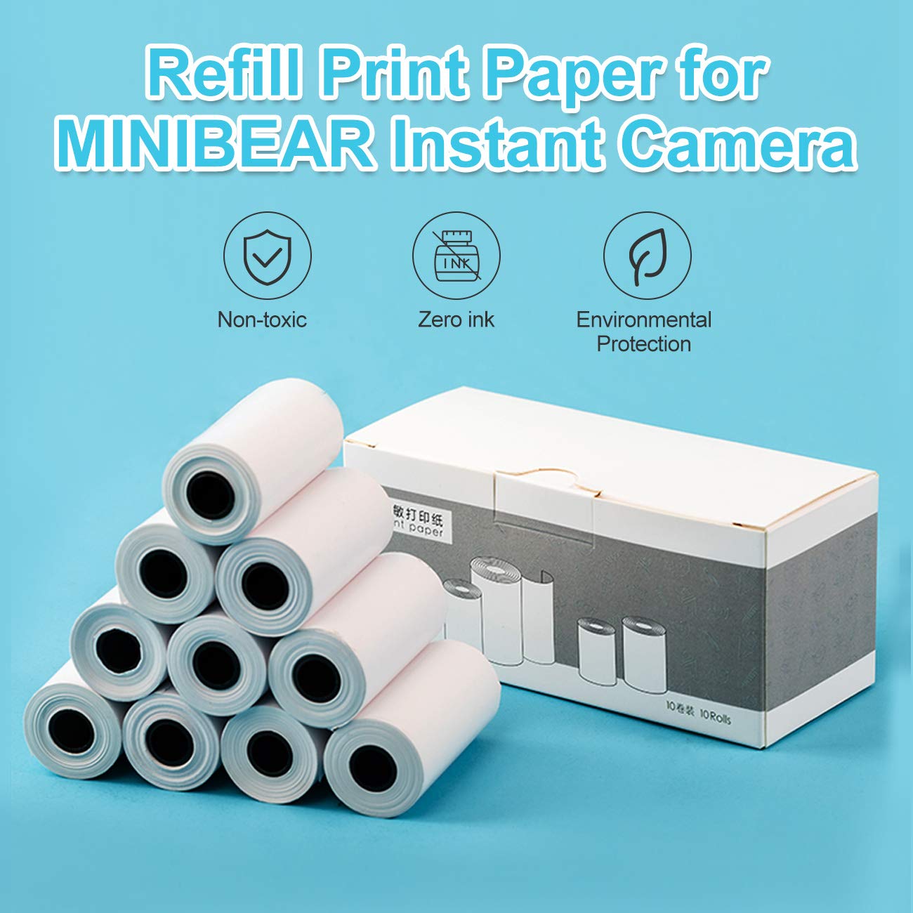 MINIBEAR Kids Instant Print Camera - Digital Camera for Toddlers & Girls with 10 Rolls of Refill Paper | Fun Birthday Gifts, Travel Photography, School Activities, Family Memories
