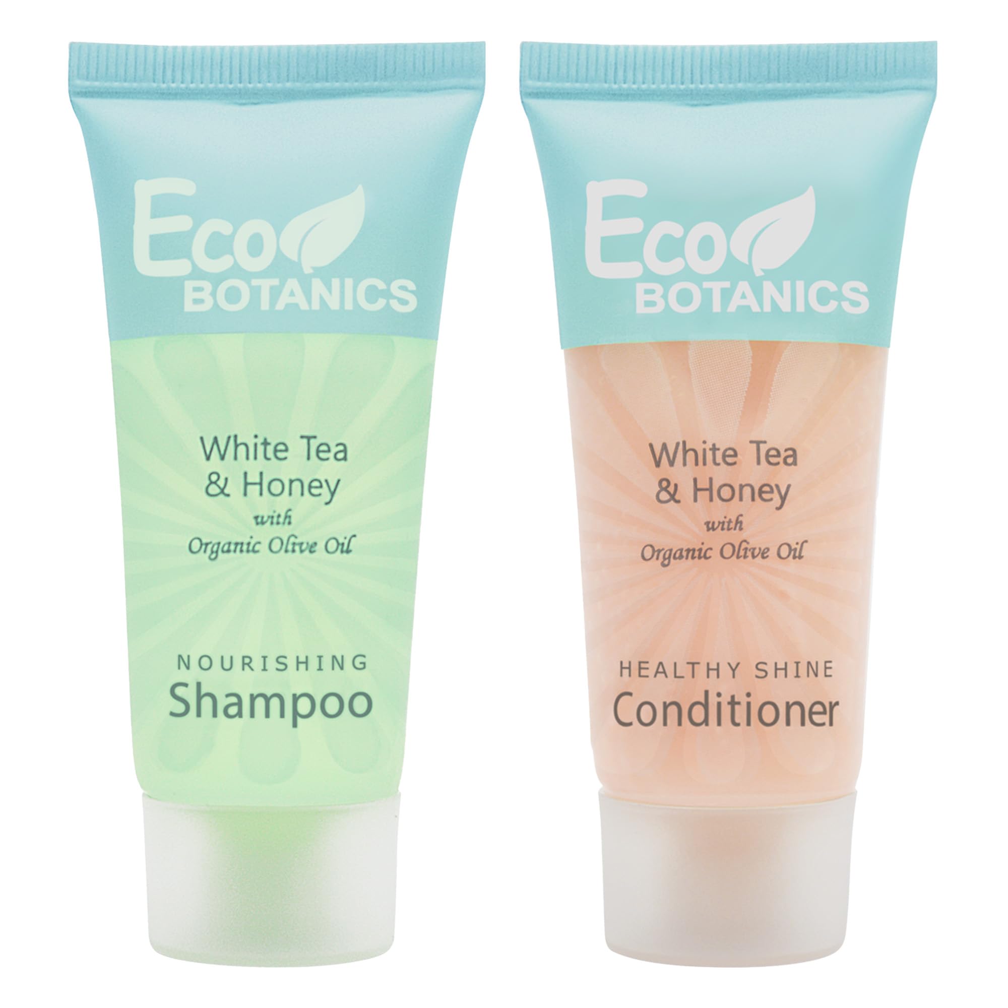 Eco Botanics Travel-Size Hotel Shampoo and Conditioner Set - 0.85 oz Each (Pack of 300) | Bulk Toiletries for Hotels, Gyms, Spas & Travel | Sulfate-Free & Paraben-Free